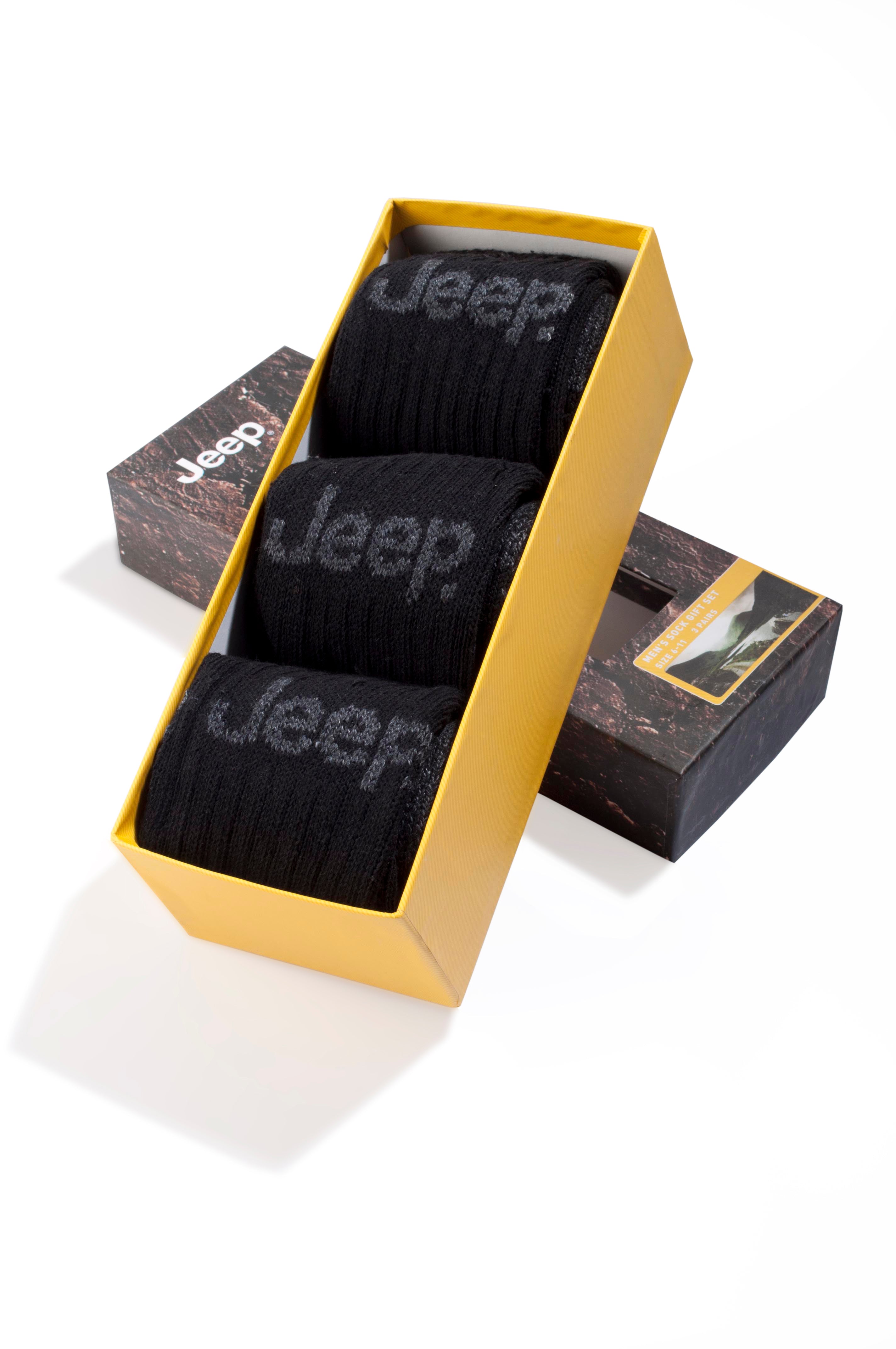 Jeep Mens 3 Pair Luxury Terrain Boot Socks Gift Box - BLACK