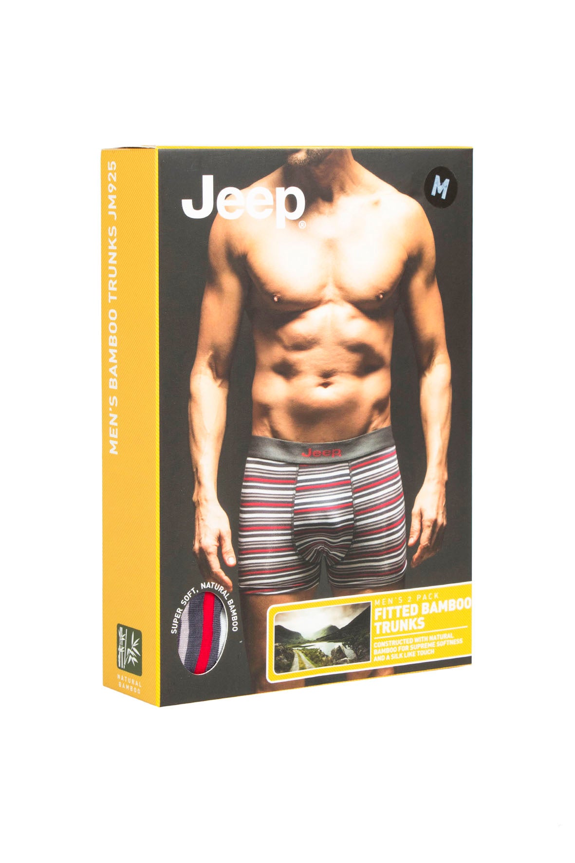 Jeep 2 Pack Men's Plain & Fine Stripes Fitted Bamboo Trunks