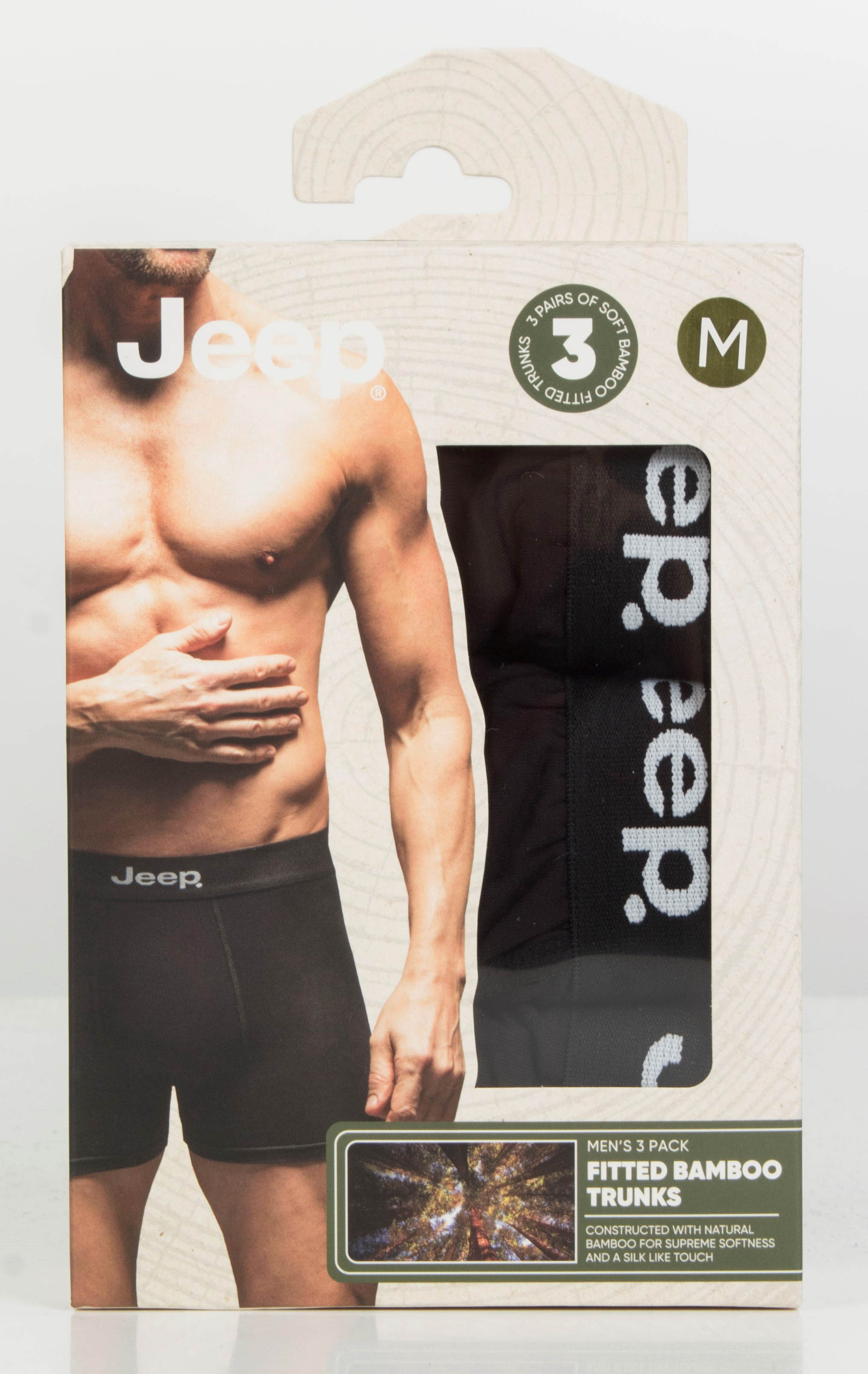 Jeep 3 Pack Mens Soft Natural Bamboo Comfortable Fitted Trunks - Black