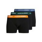 Jack & Jones Cotton Stretch Jacclor Junior Trunks 3 Pack - Black with color waistband