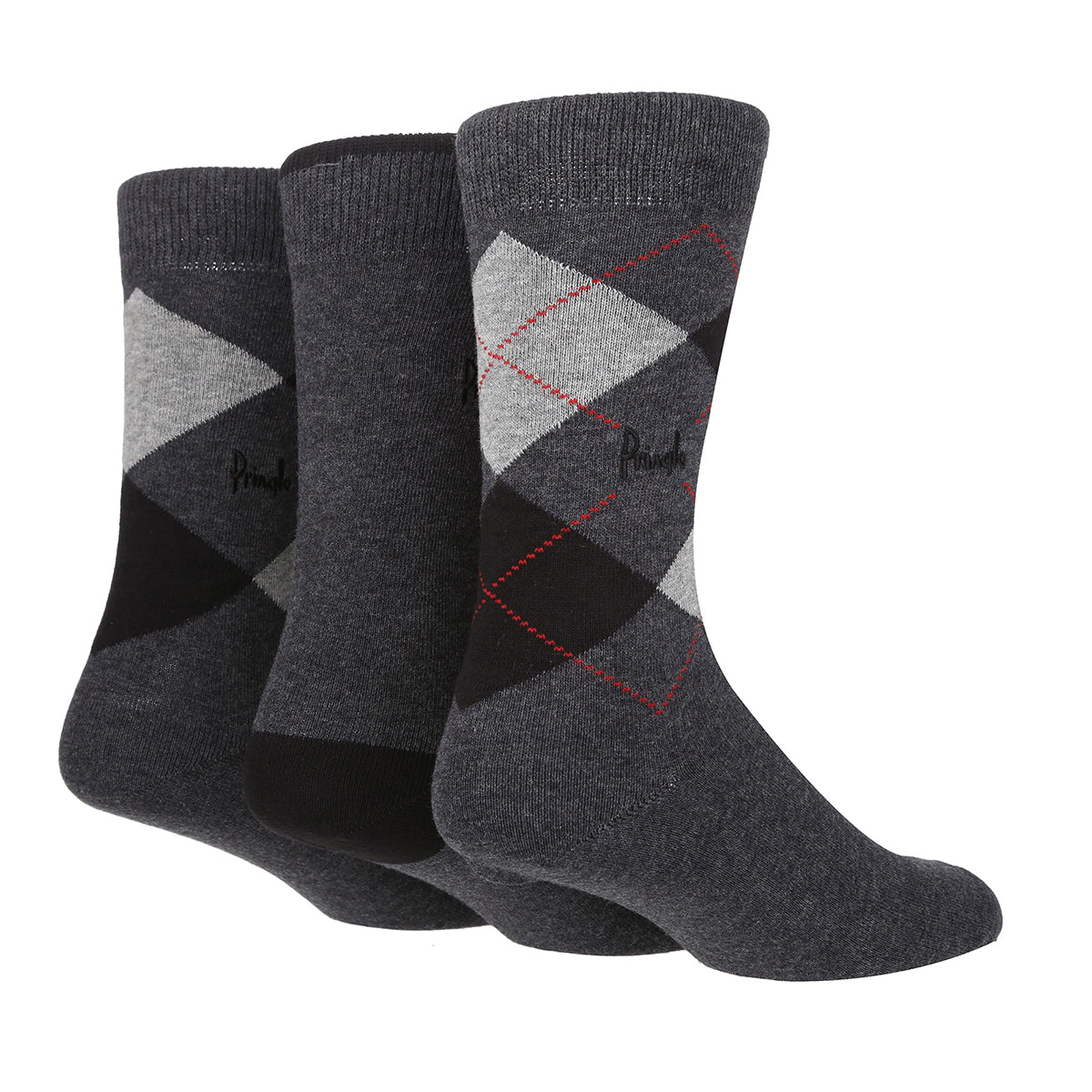 Pringle - 3 Pair Men's Waverley Argyle Patterned- Soft Cotton Rich Socks - Charcoal