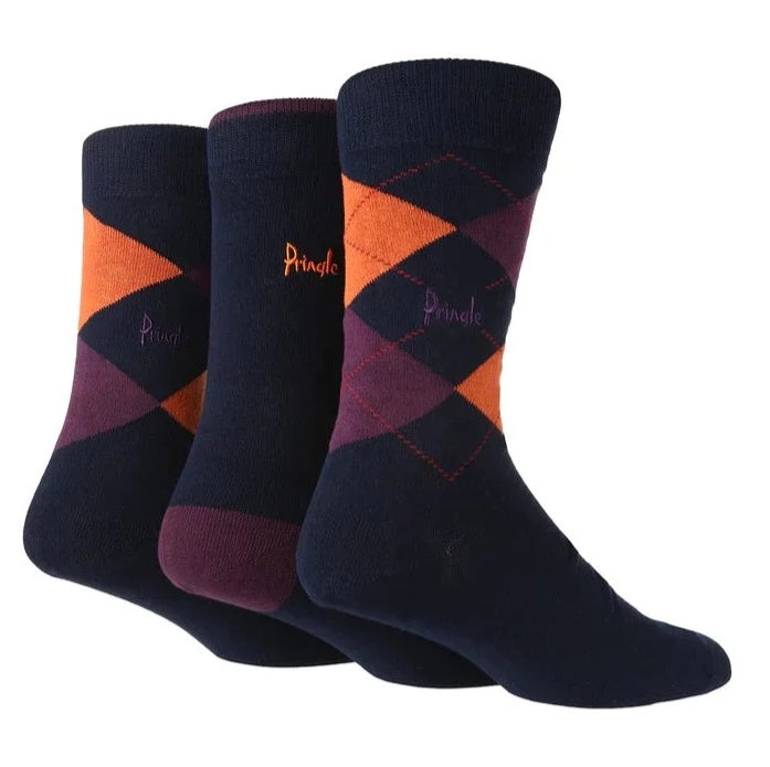 Pringle - 3 Pair Men's Waverley Argyle Patterned- Soft Cotton Rich Socks - BOP