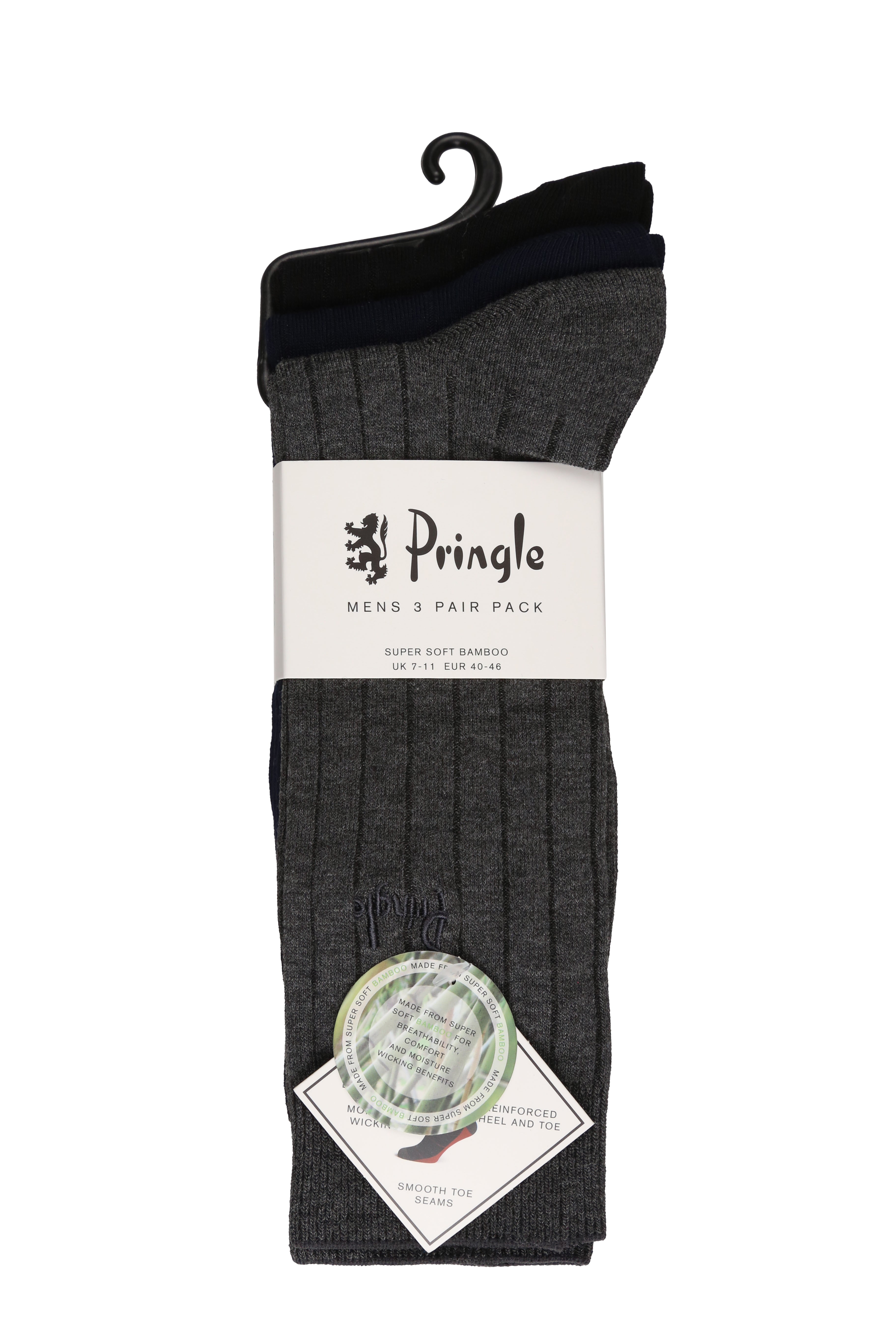 Pringle Men's 3 Pack Rib Trouser Bamboo Socks - Size (7-11)