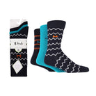 Pringle 3 Pair Bamboo Jacquard Socks - Navy with Zigzag Stripes