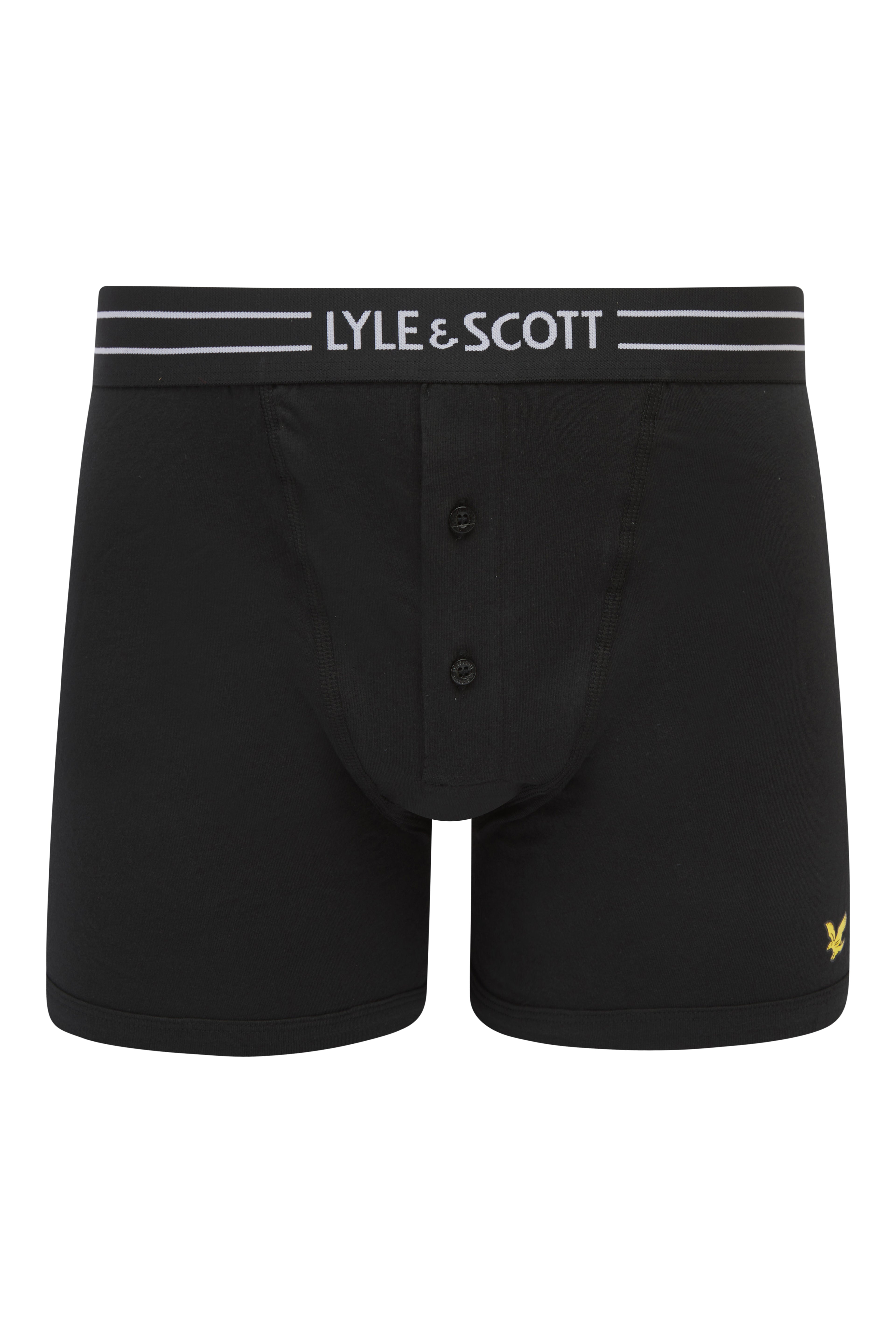 Lyle & Scott 3 Pack Lewis Men's Button Fly Boxer Trunks - Black Coloured Logo