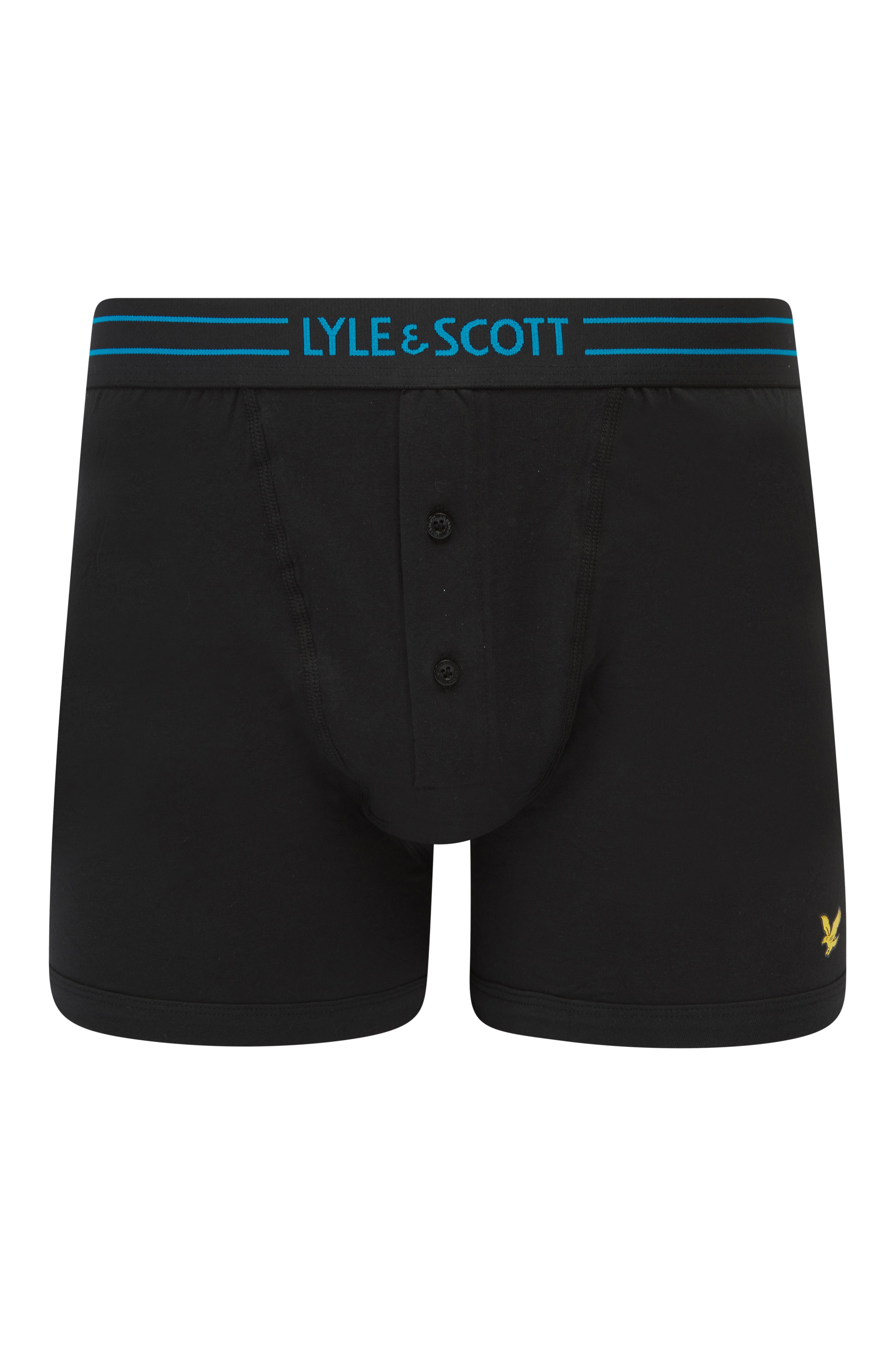 Lyle & Scott 3 Pack Lewis Men's Button Fly Boxer Trunks - Black Coloured Logo