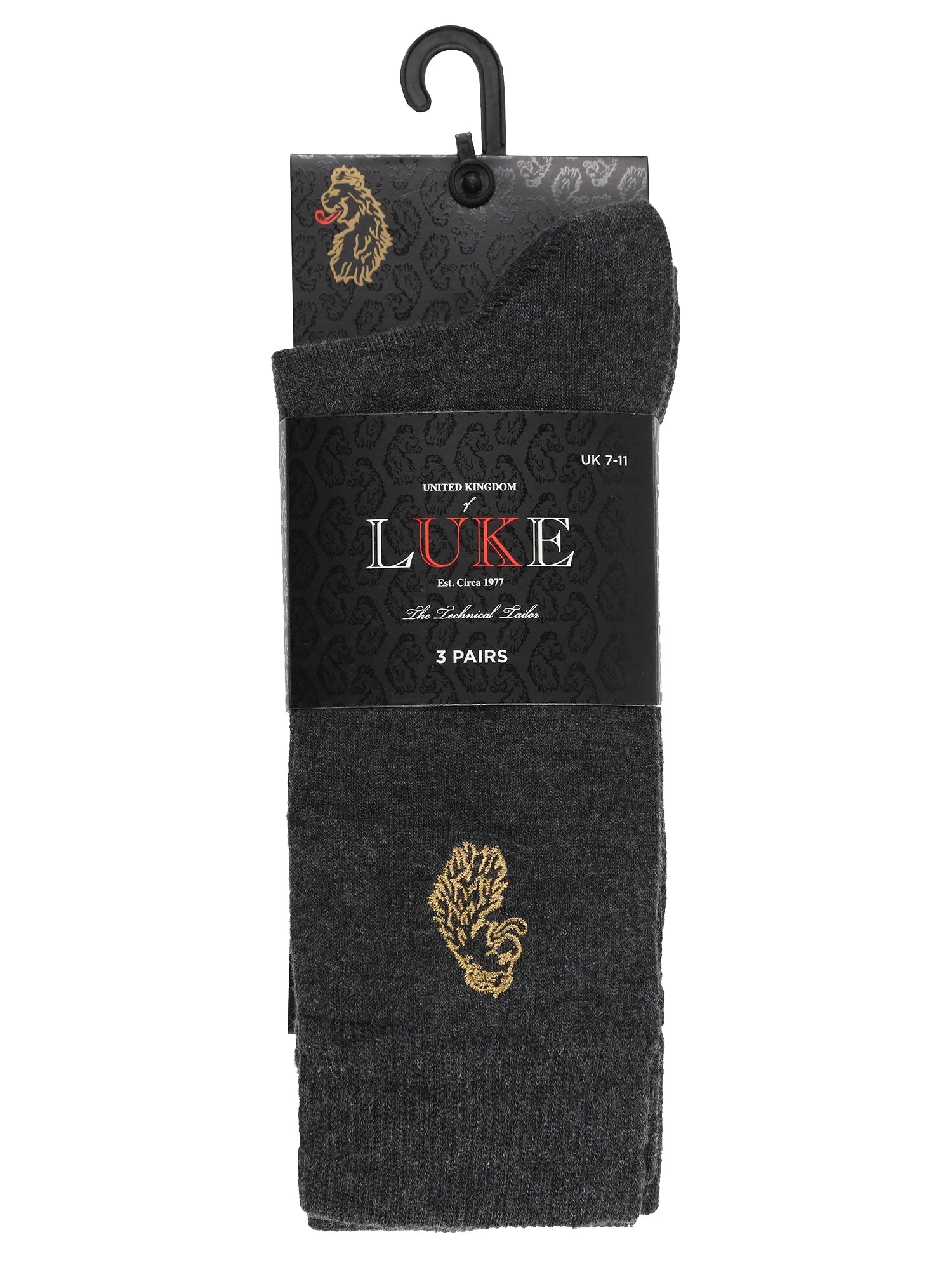 Luke Antiki 3 Pack Socks - Mid Grey ( Size 7-11 )