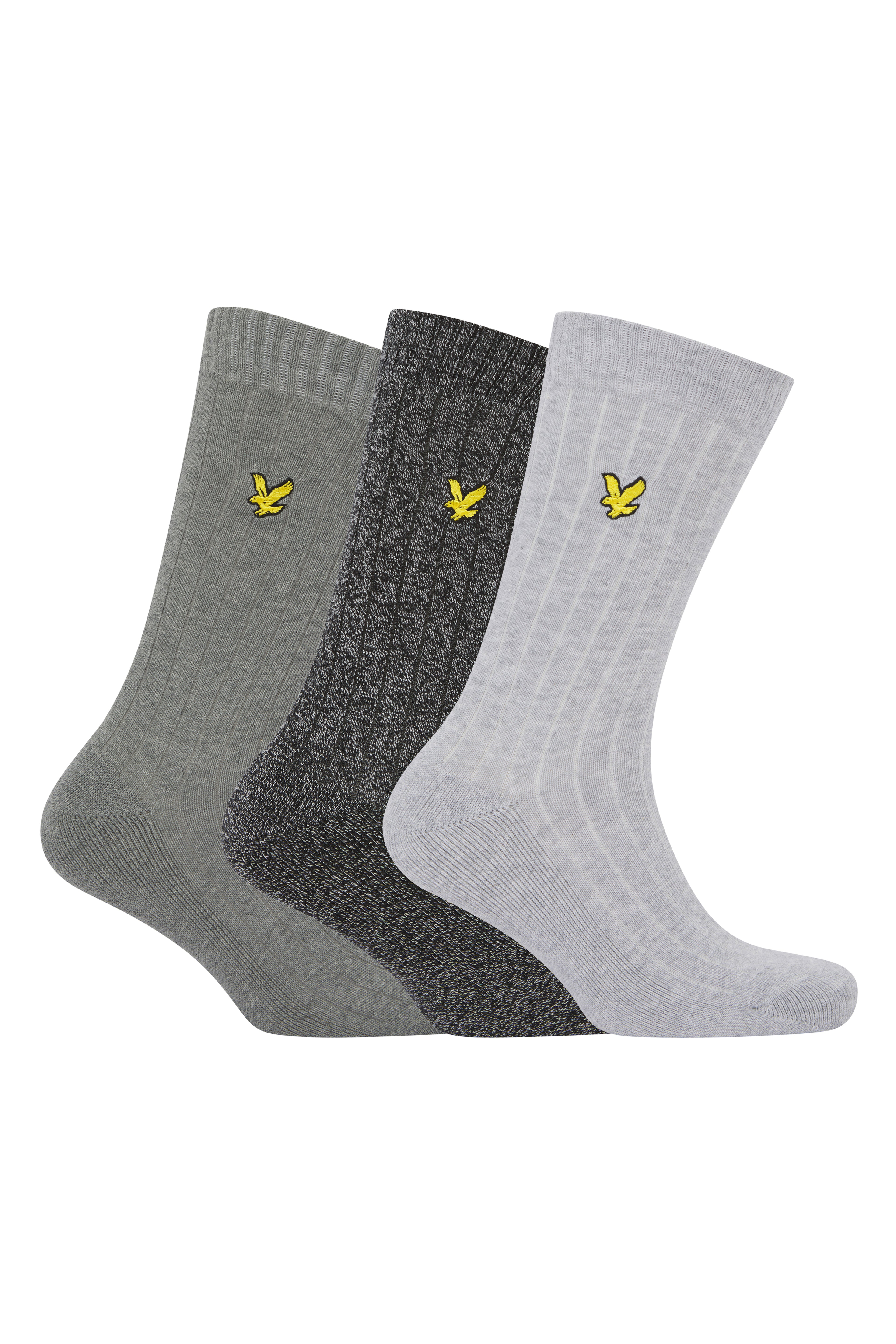 Lyle & Scott 3 Pack Mcgill Premium Winter Socks - Black/Grey Marl/Light Grey Marl