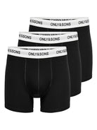 Only & Sons Onsfitz 3 Pack Solid Cotton Stretch Boxer - Black