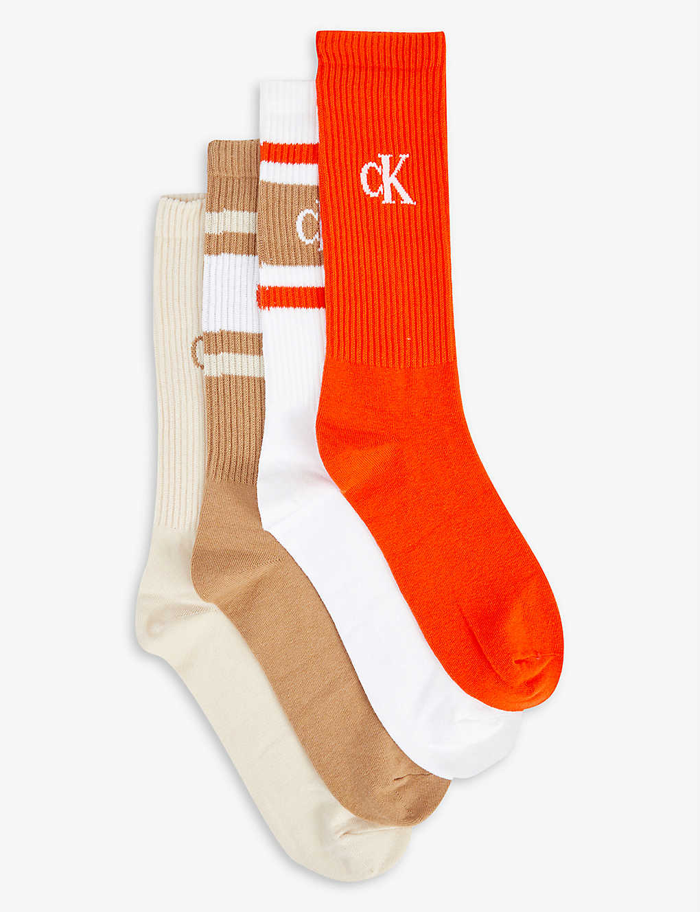 Calvin Klein 4 Pack Logo-Print Ribbed Crew Socks Gift Set - Brown Combo