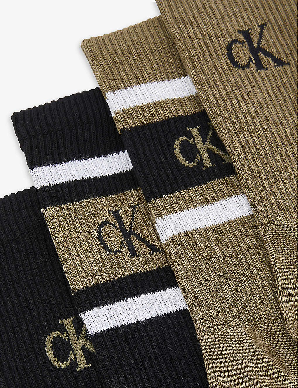 Calvin Klein 4 Pack Logo-Print Ribbed Crew Socks Gift Set - Olive Combo