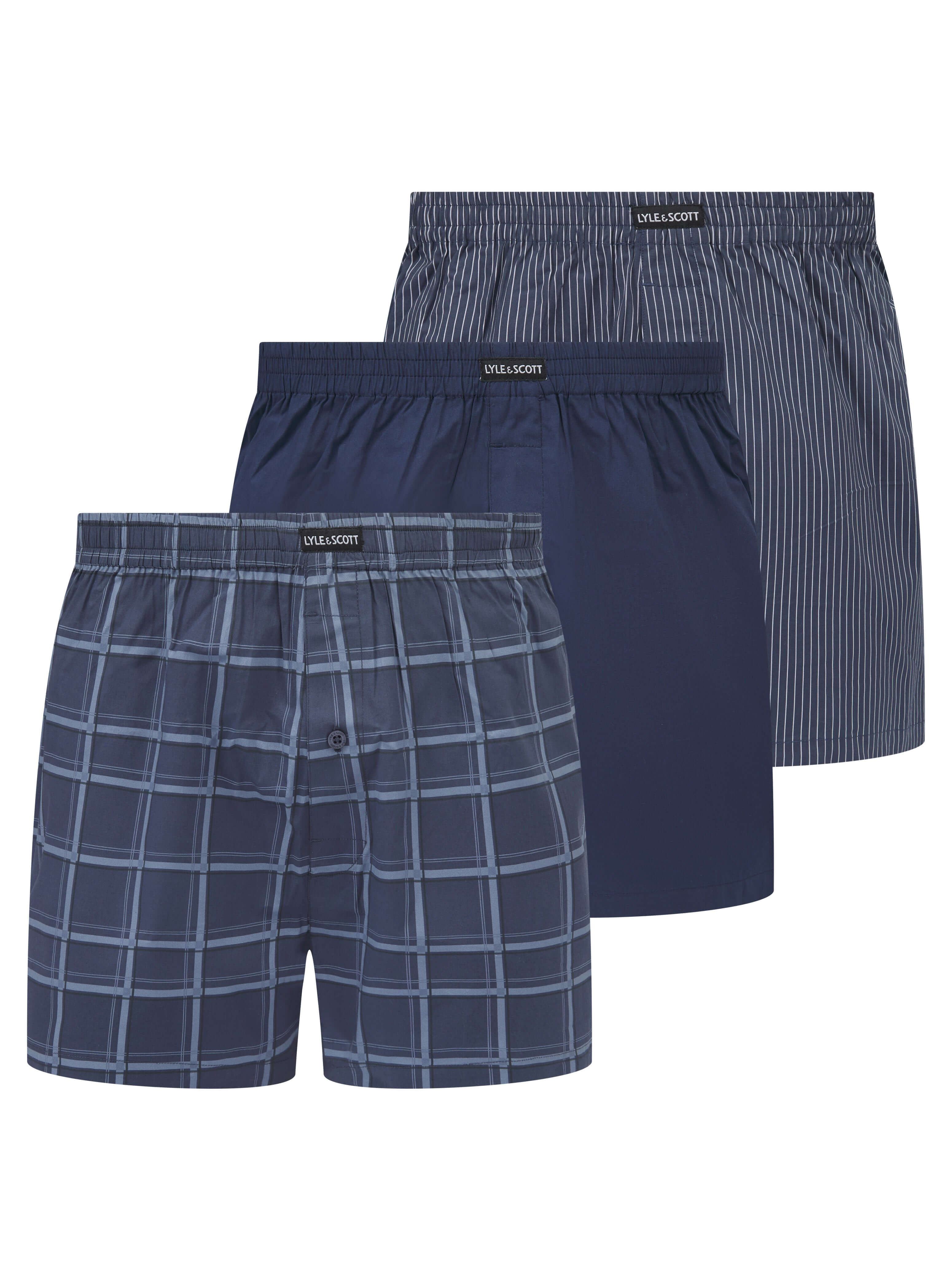 Lyle & Scott 3 Pack Men's Robinson Woven Boxers - Check / Peacoat / AOP