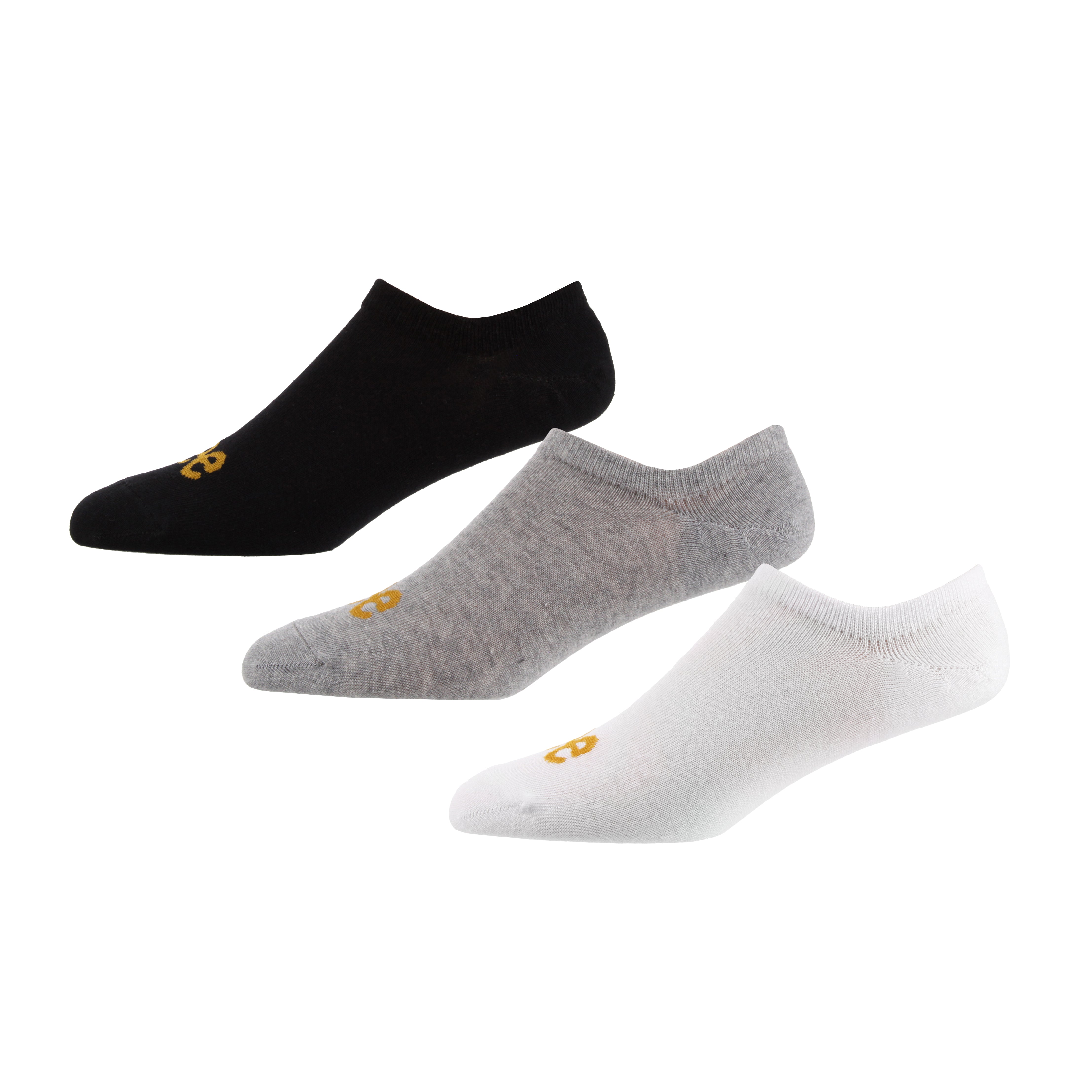 Lee Unisex 3 Pack Ash Invisible Socks - White/Black/Grey