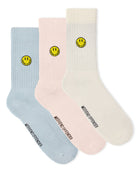 Weekend Offender Smiley Sports Socks Pink/Blue/Cream (3 PAIR PACK)