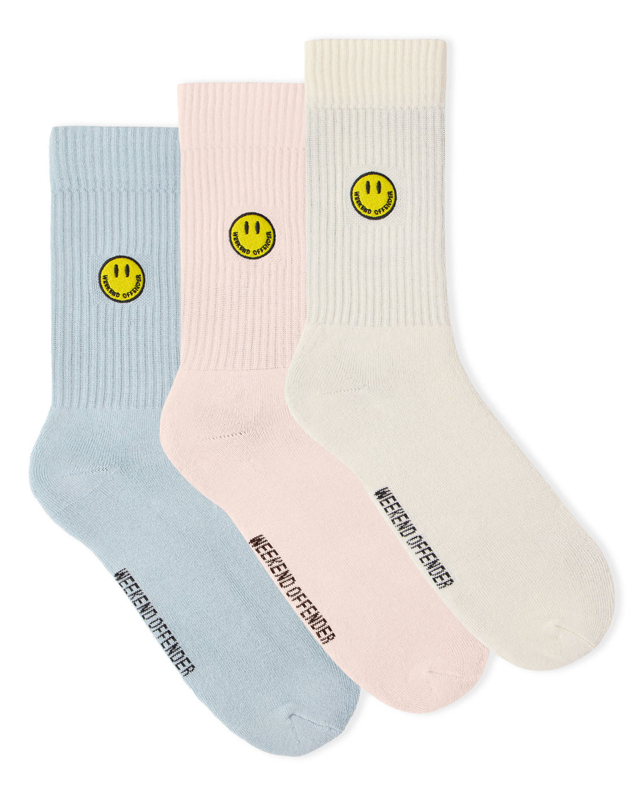 Weekend Offender Smiley Sports Socks Pink/Blue/Cream (3 PAIR PACK)