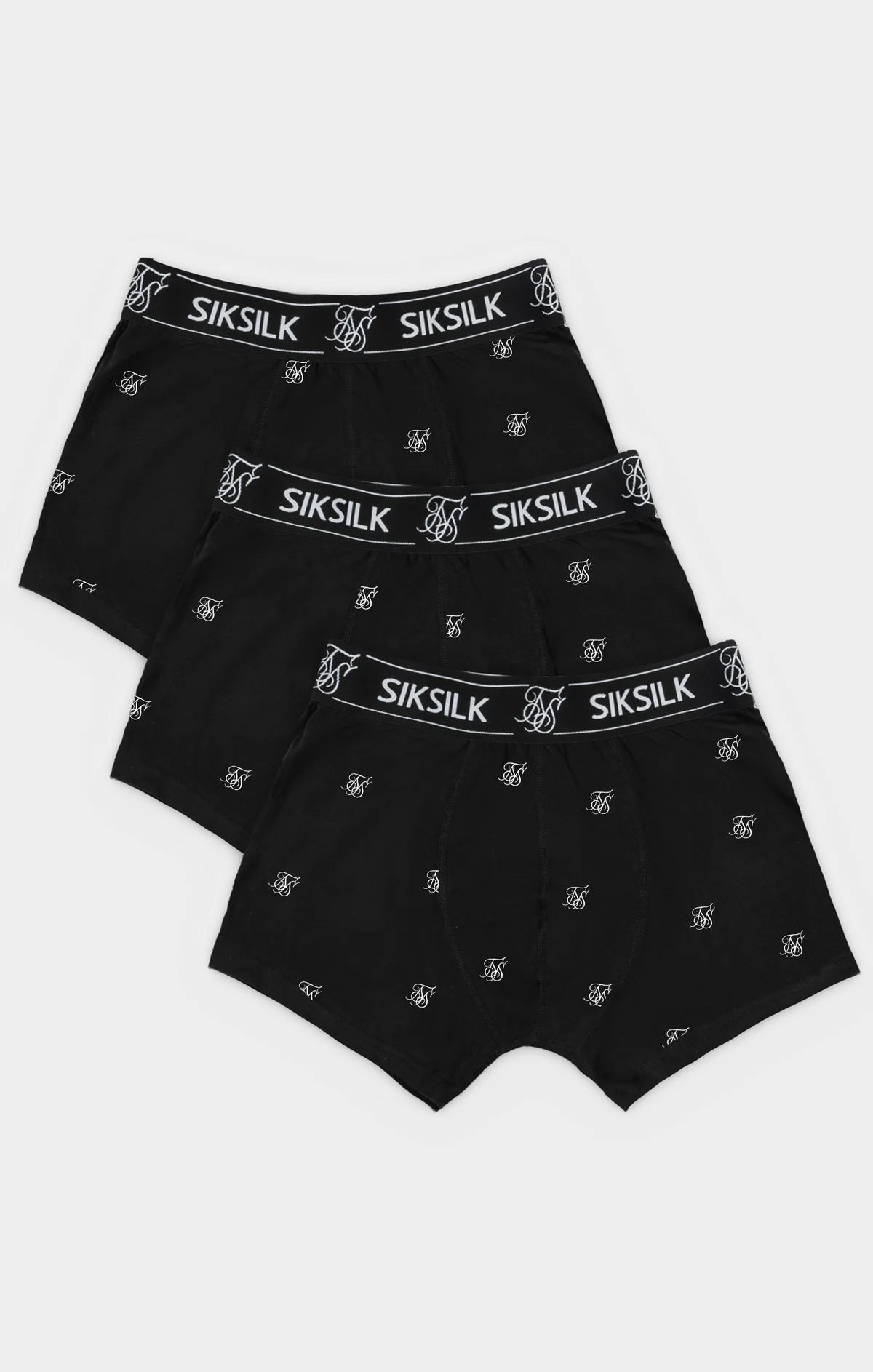 Siksilk Black 3 Pack Logo Cotton Stretch Boxer - Black AOP