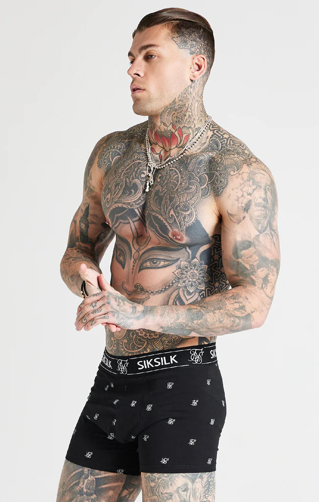 Siksilk Black 3 Pack Logo Cotton Stretch Boxer - Black AOP