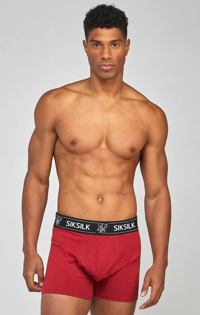 Siksilk 3 Pack Logo Cotton Stretch Boxer - Black, Navy, Burgundy