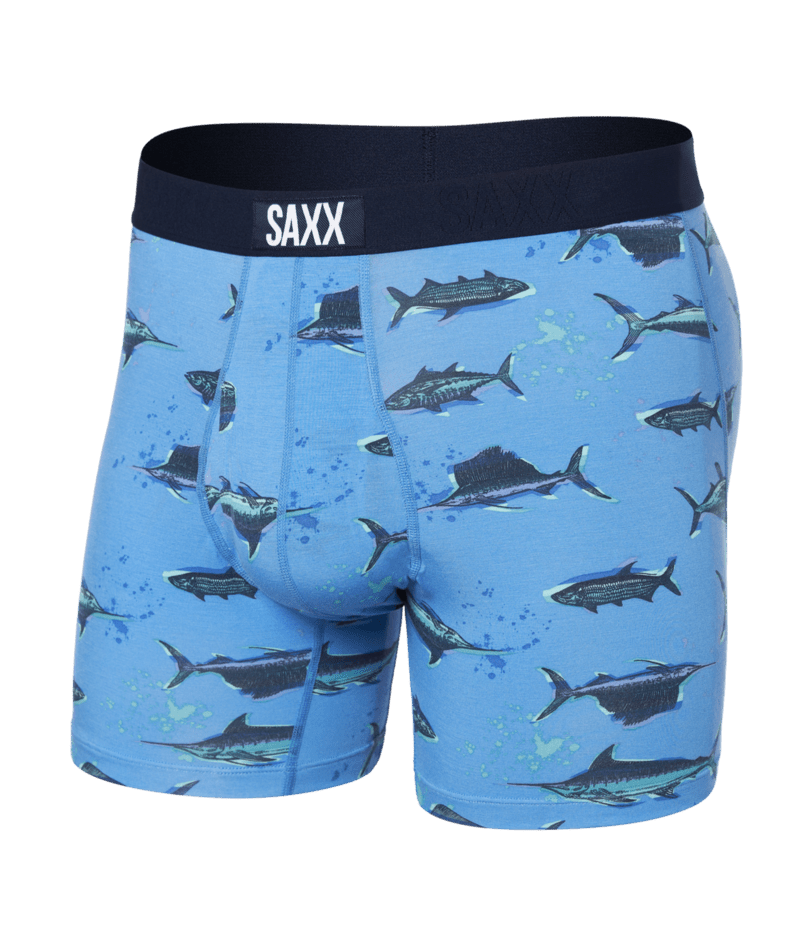 Saxx Ultra Super Soft Comfort Blend Boxer Briefs - Fish ON - Sail Blue