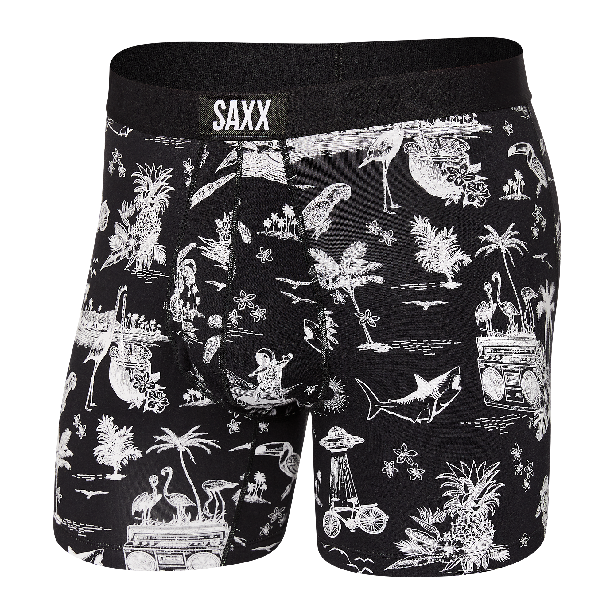 Saxx Ultra Super Soft 1 Pack Boxer Briefs - Black Astro Surf & Turf –  Trunks and Boxers