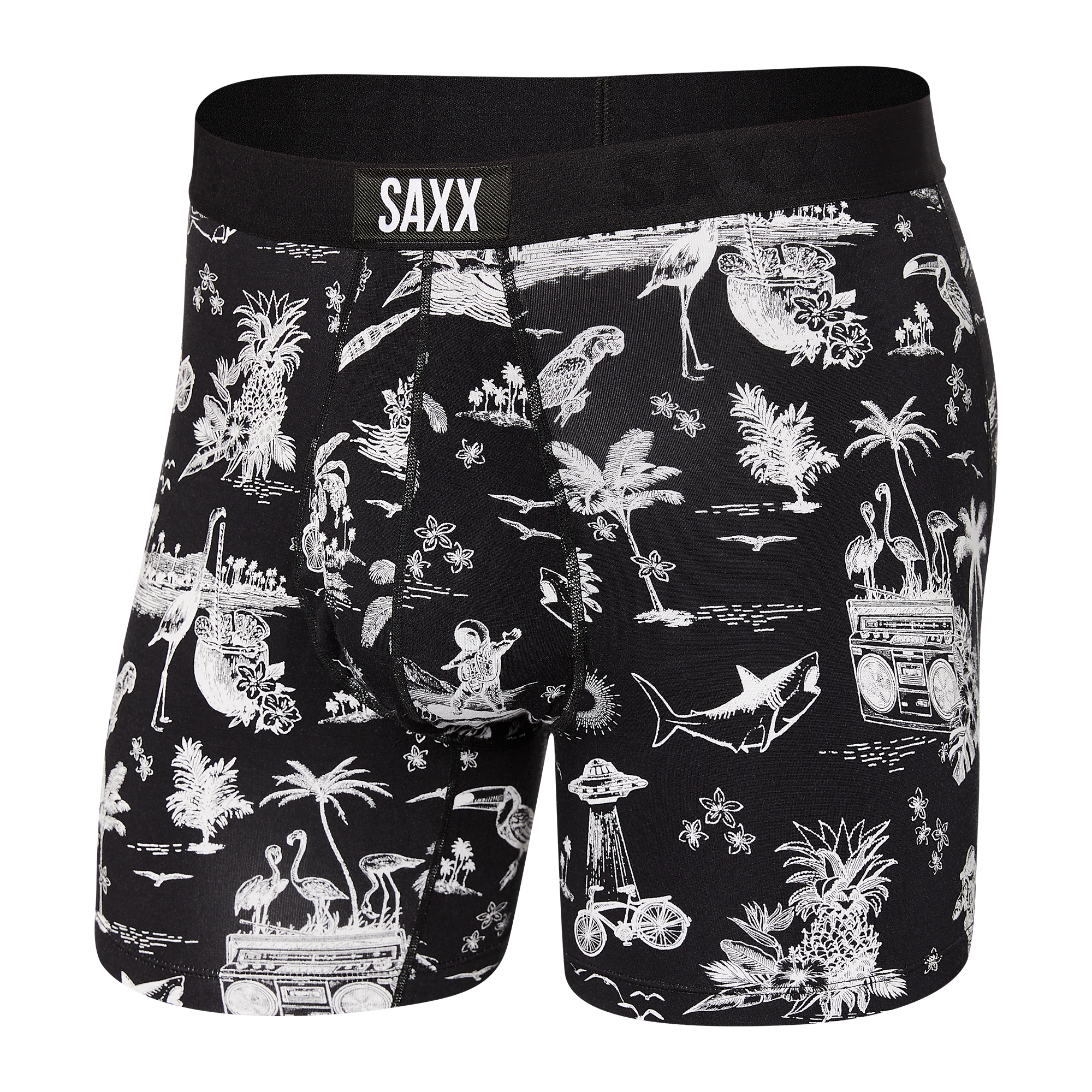 Saxx Ultra Super Soft 1 Pack Boxer Briefs - Black Astro Surf & Turf