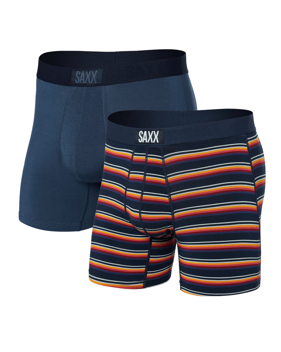 Saxx Underwear Vibe Supersoft 2 Pack Boxer Briefs - Field Stripes / Navy