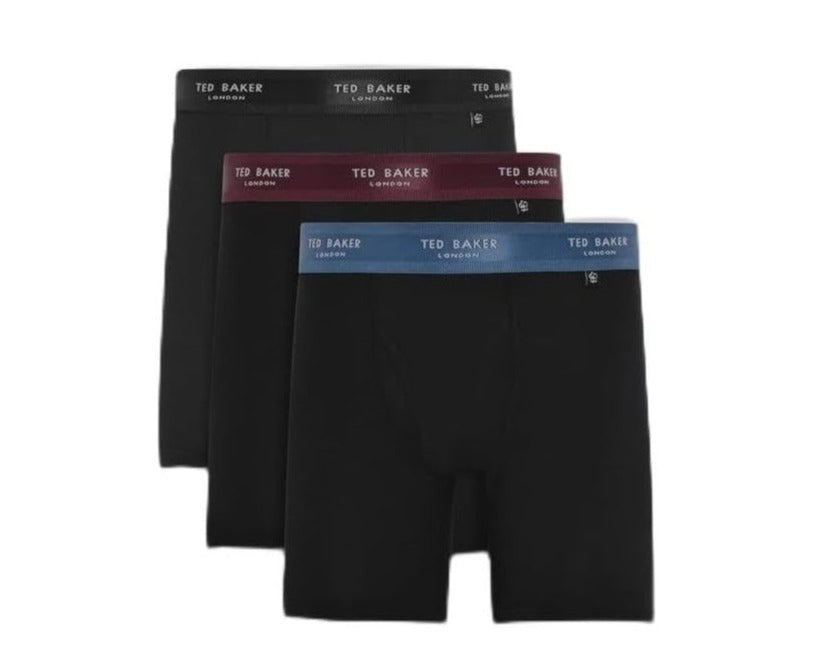 Ted Baker 3 Pack Cotton Stretch Boxer Briefs - Black With Color Waistband