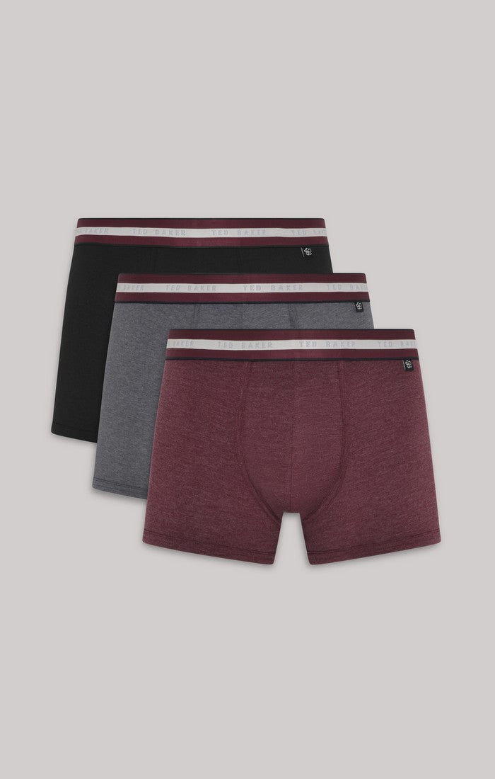 Ted Baker 3 Pack Cotton Stretch Trunks - Black/Grey/Redicchio