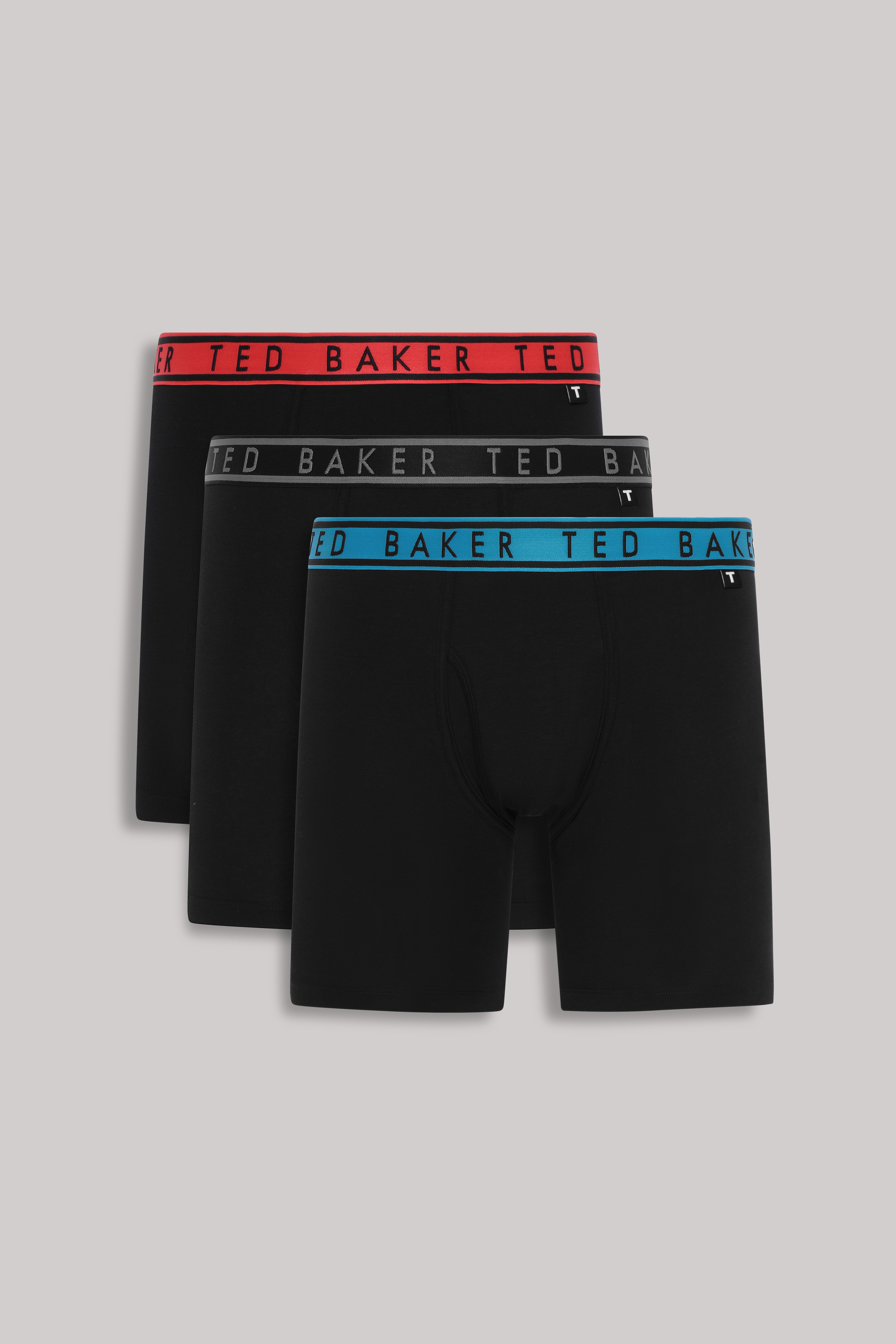 Ted Baker 3 Pack Cotton Stretch Boxer Briefs - Black with Red/Black/Blue waistbands