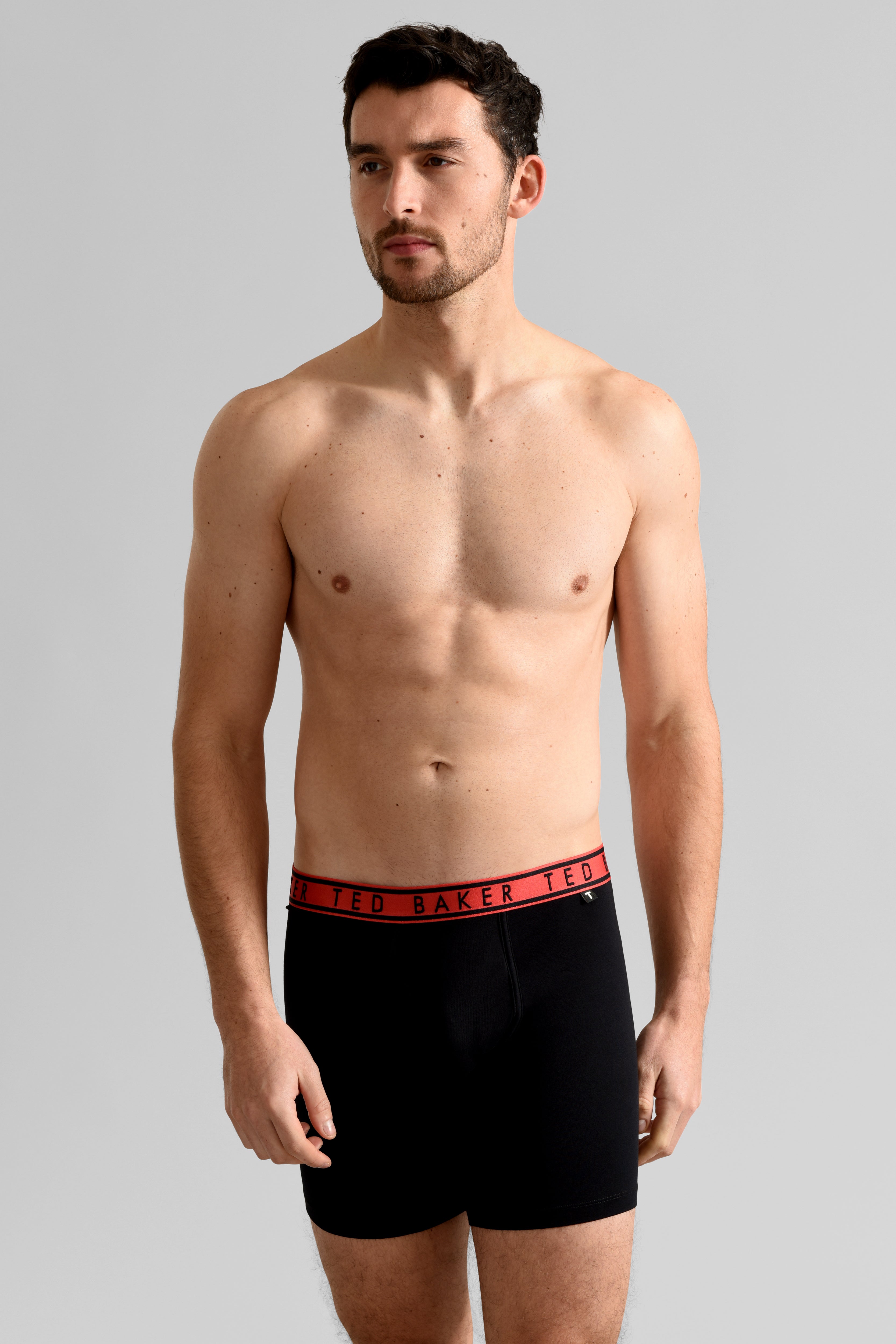 Ted Baker 3 Pack Cotton Stretch Boxer Briefs - Black with Red/Black/Blue waistbands