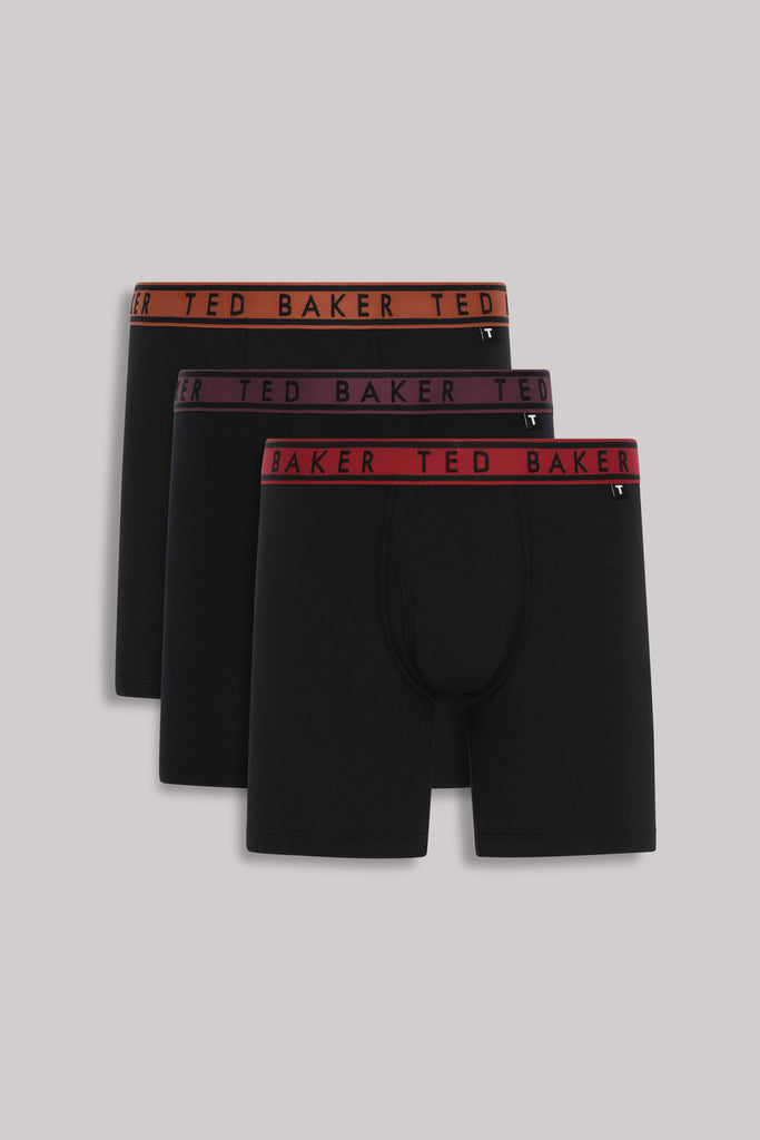 Ted Baker 3 Pack Cotton Stretch Boxer Briefs - Black/Multi Waistbands