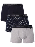 Ted Baker 3 Pack Trunks - Navy/Heather Grey/Faded Geo Navy