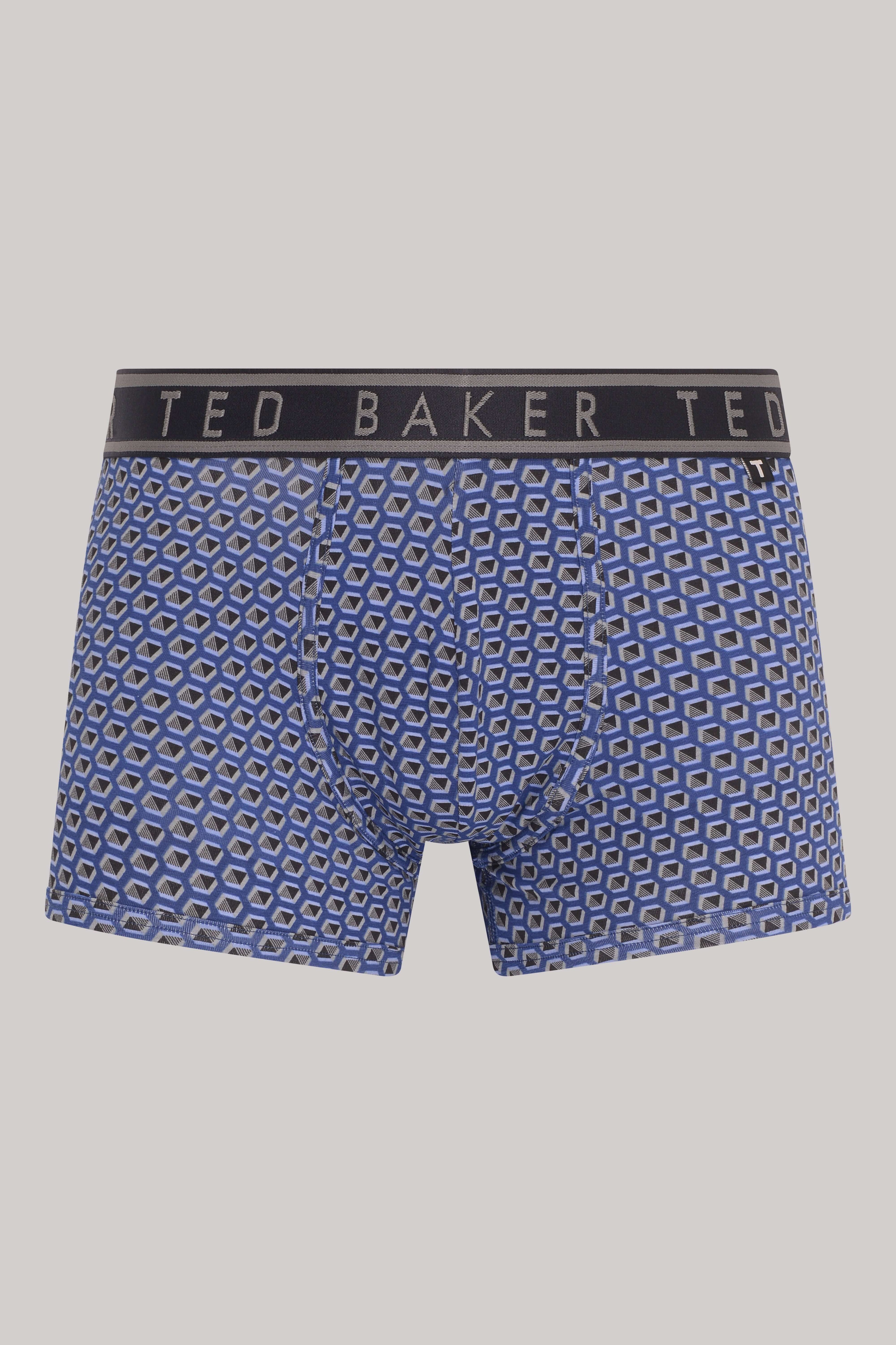 Ted Baker 3 Pack Cotton Stretch Fashion Trunks - Navy, Charcoal, Blue Print