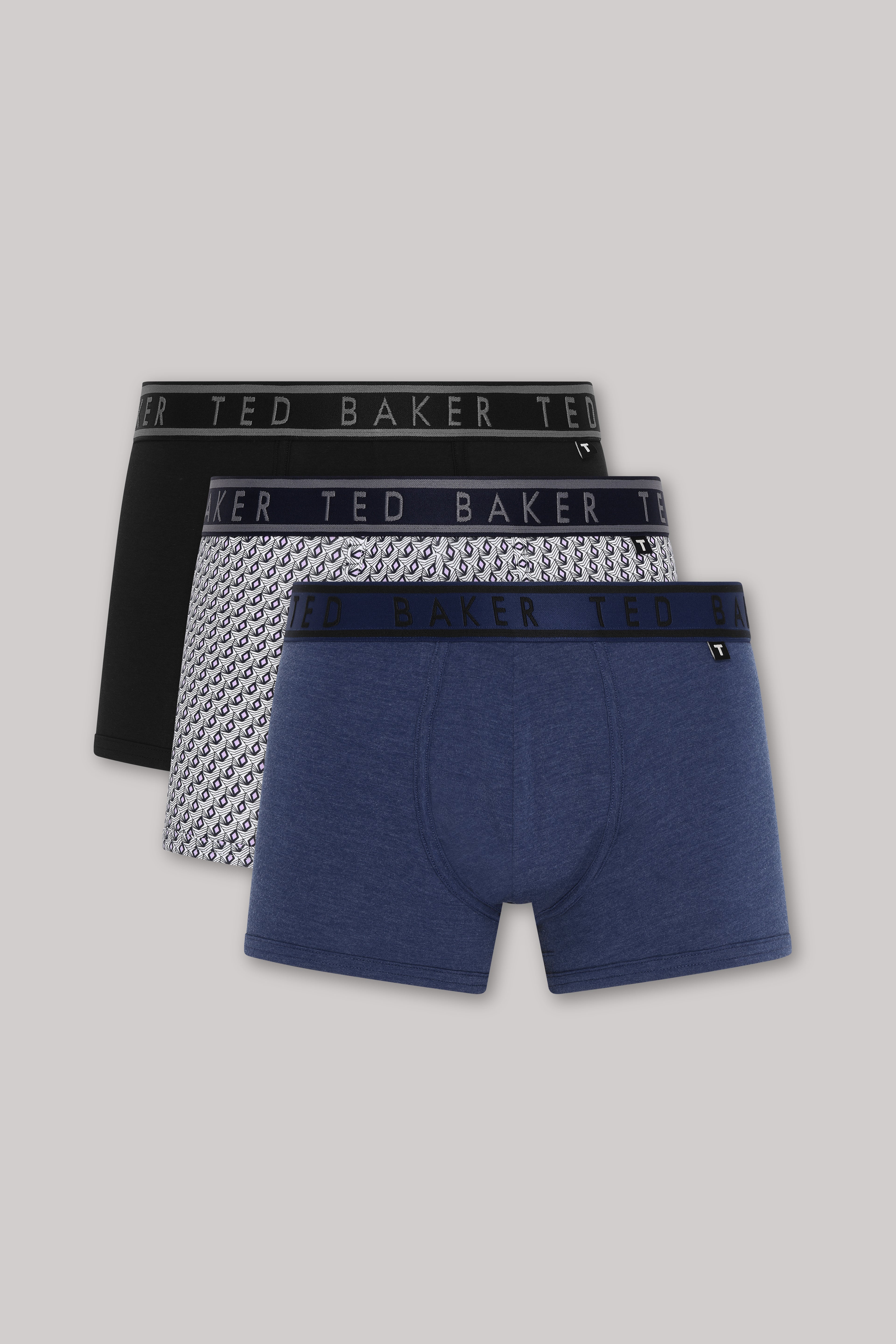 Ted Baker 3 Pack Cotton Stretch Trunks - Blue, Print, Black