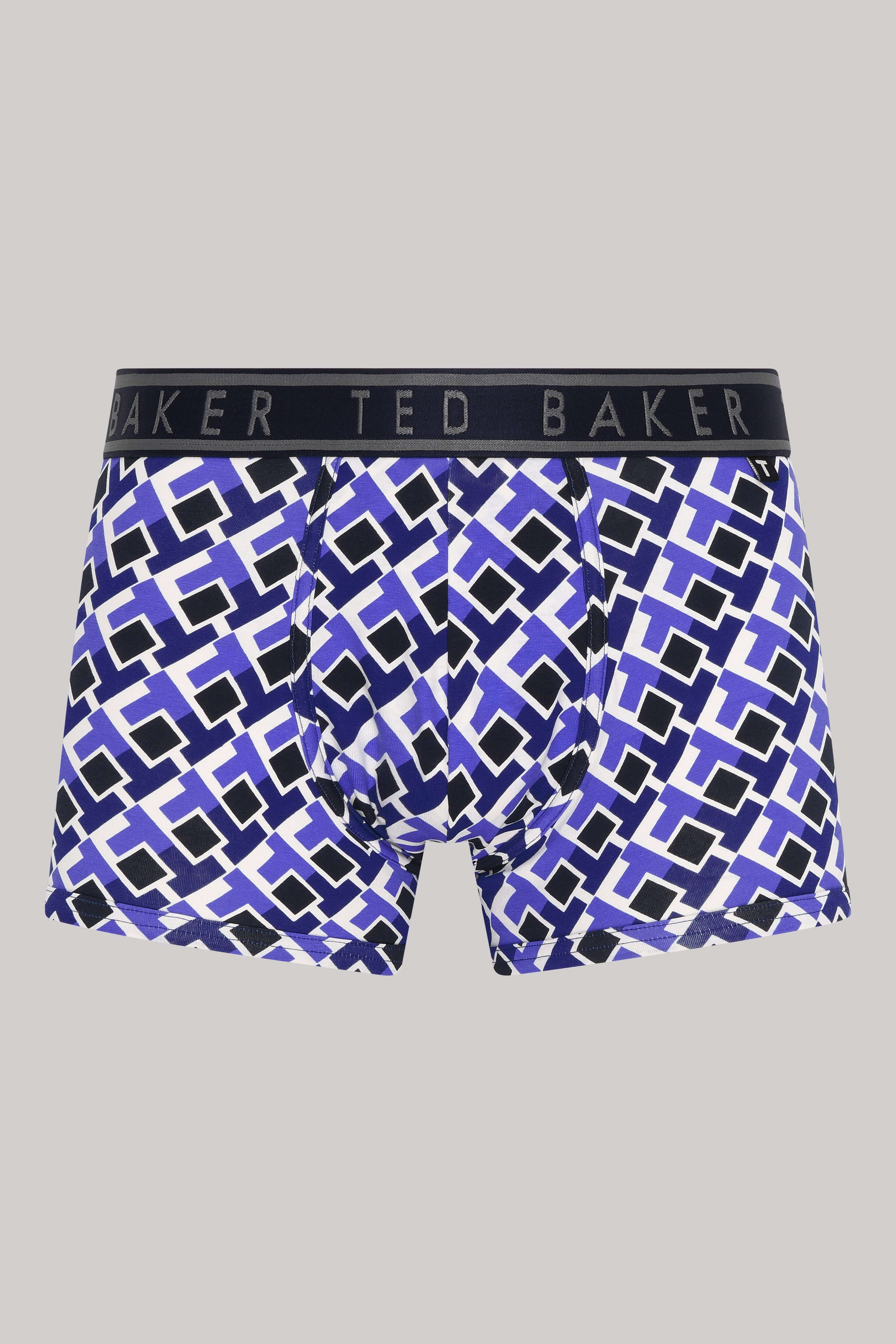 Ted Baker 3 Pack Cotton Stretch Fashion Trunks - Black / Blue / Purple Pattern