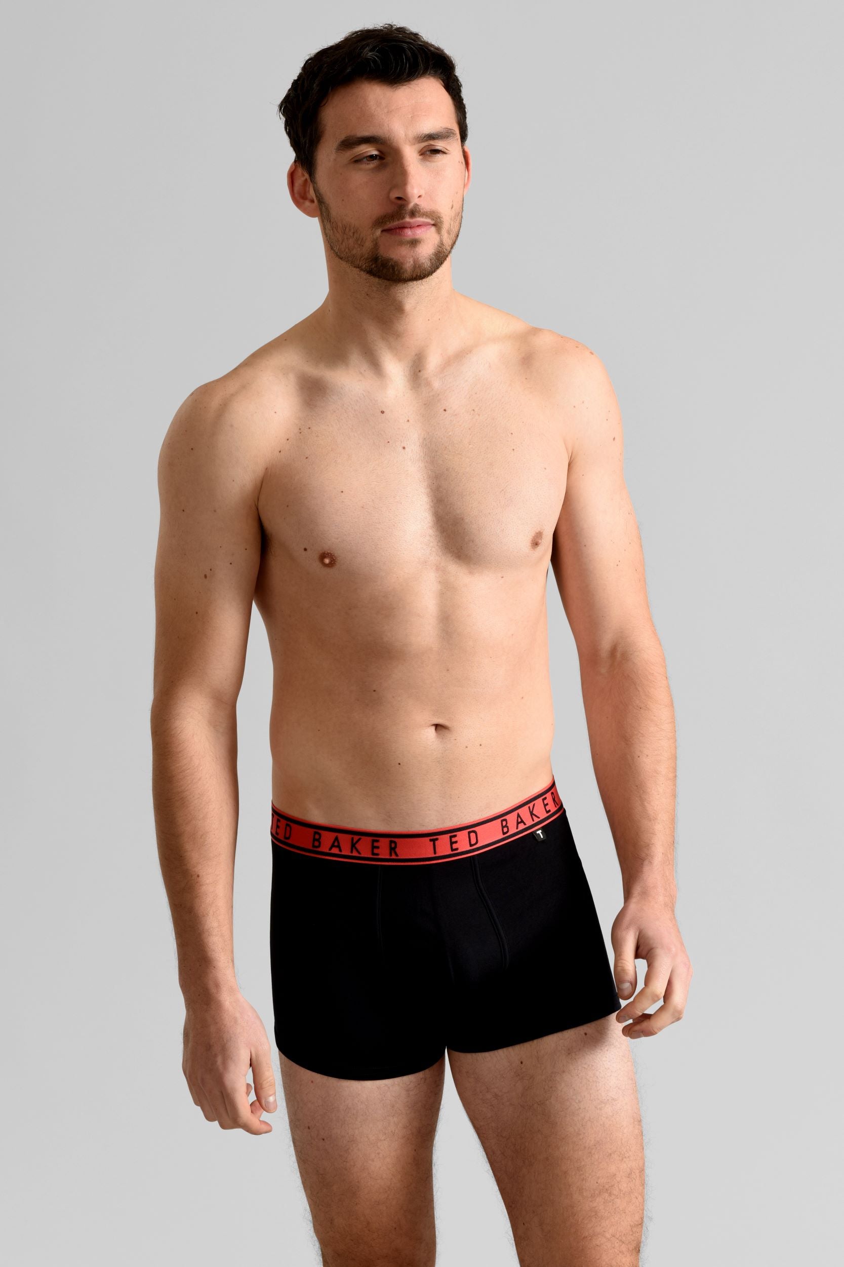 Ted Baker 3 Pack Cotton Stretch Trunks - Black with Red, Black Blue Waistbands