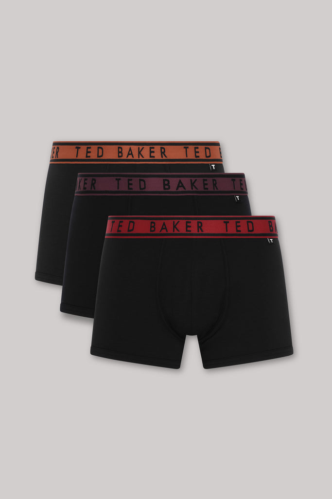 Ted Baker 3 Pack Cotton Stretch Solid Trunks - Black / Bright Bands Multi