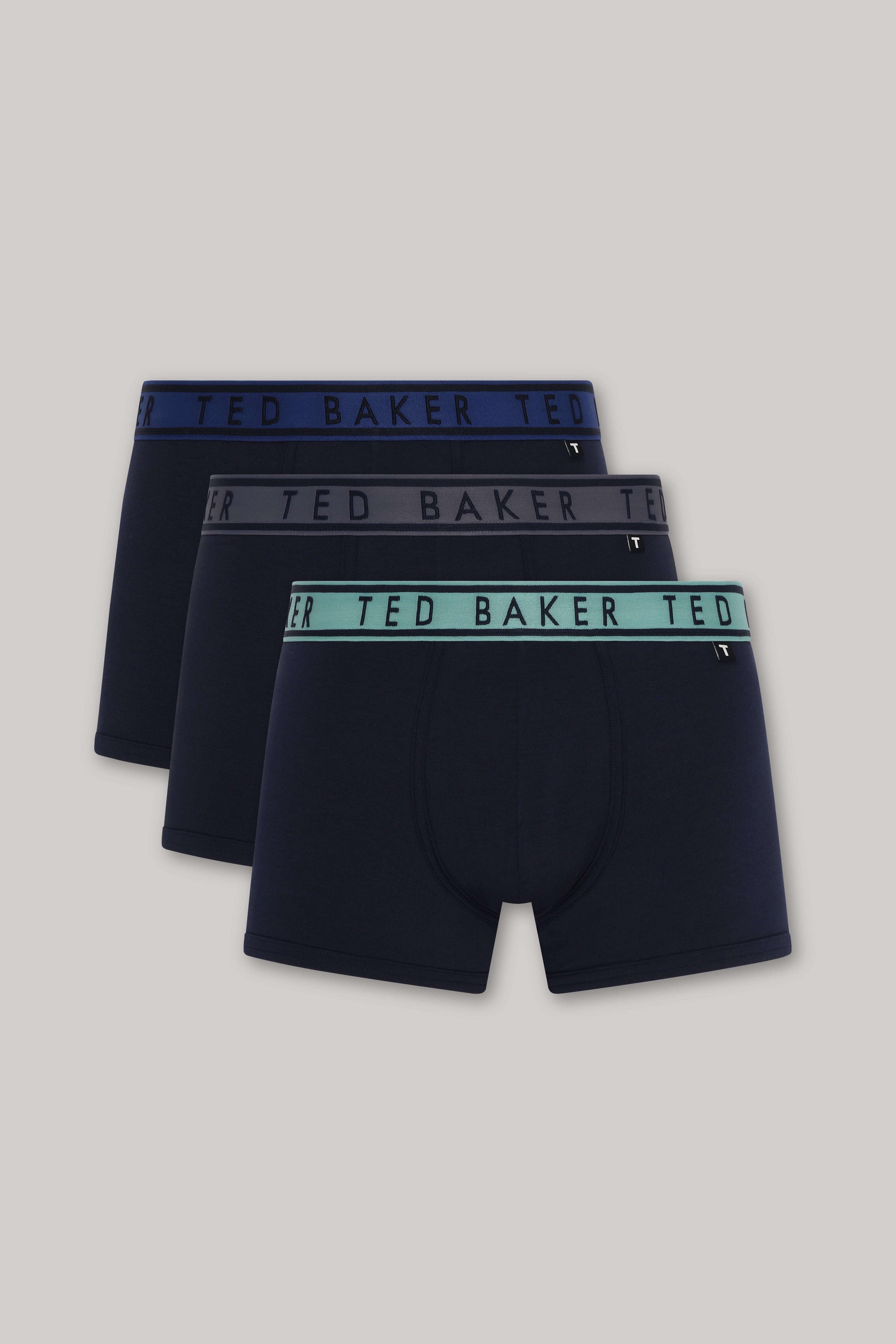 Ted Baker 3 Pack Cotton Stretch Solid Trunks - Black, Blue Waistbands