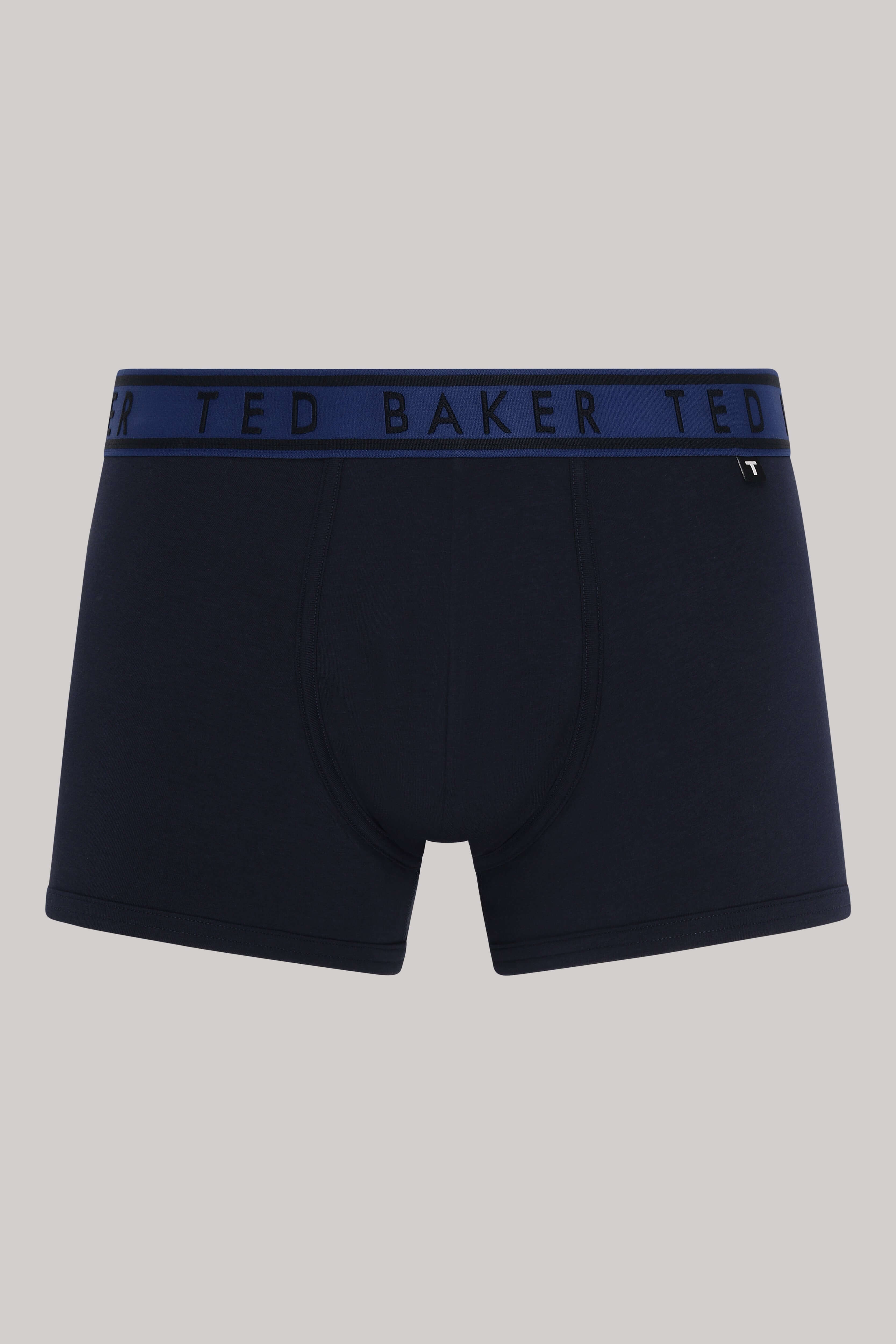 Ted Baker 3 Pack Cotton Stretch Solid Trunks - Black, Blue Waistbands