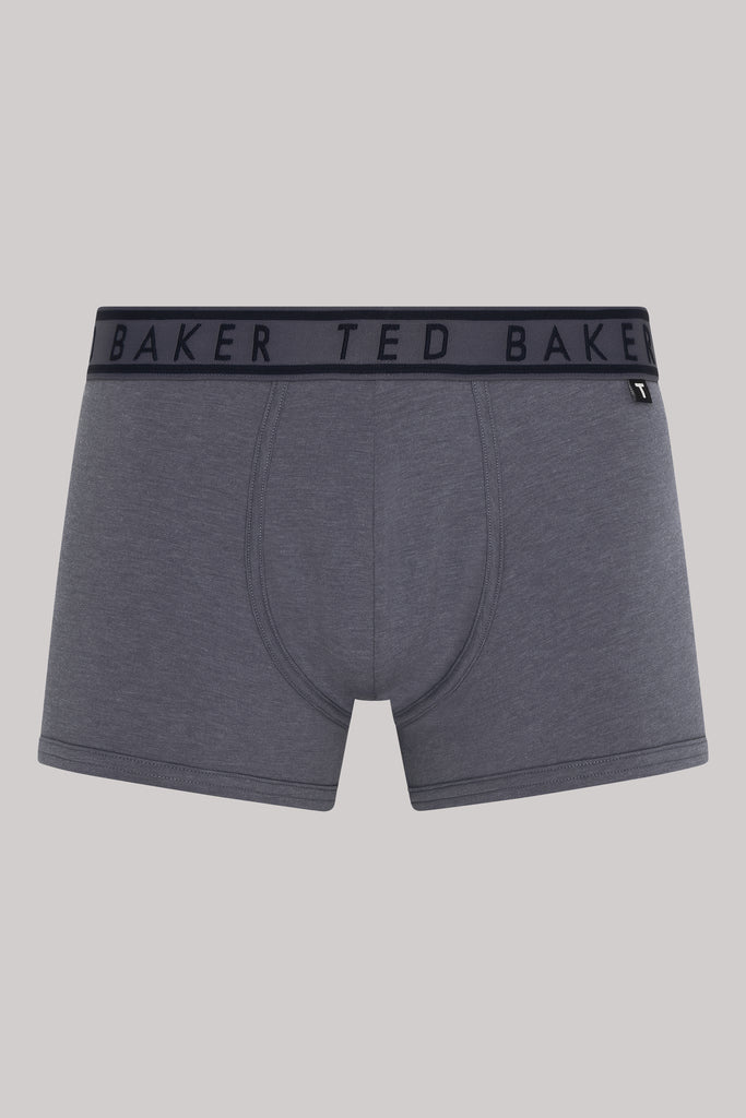 Ted Baker 3 Pack Cotton Stretch Fashion Trunks - Navy, Charcoal, Blue Print