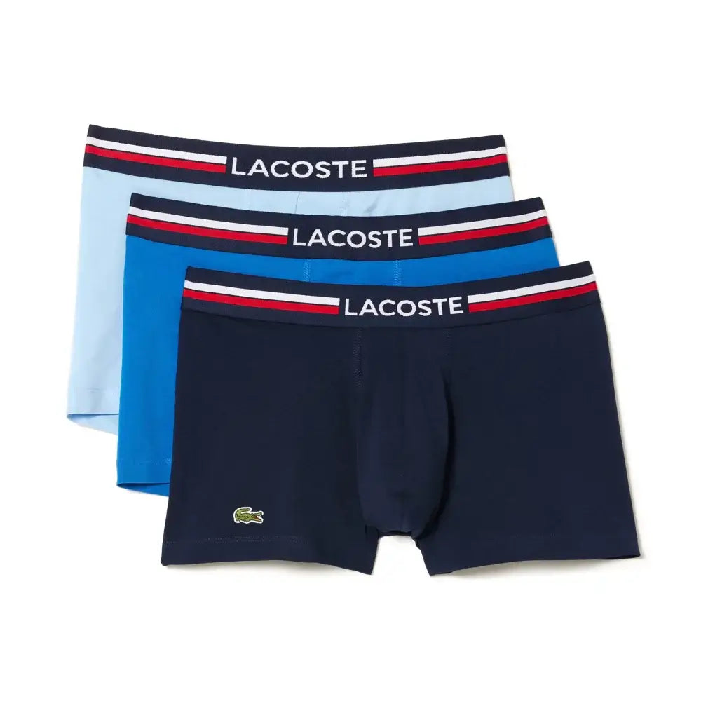 Lacoste 3-Pack Tricolor Waist Trunks - Navy Blue / Azure / Blue MIJ