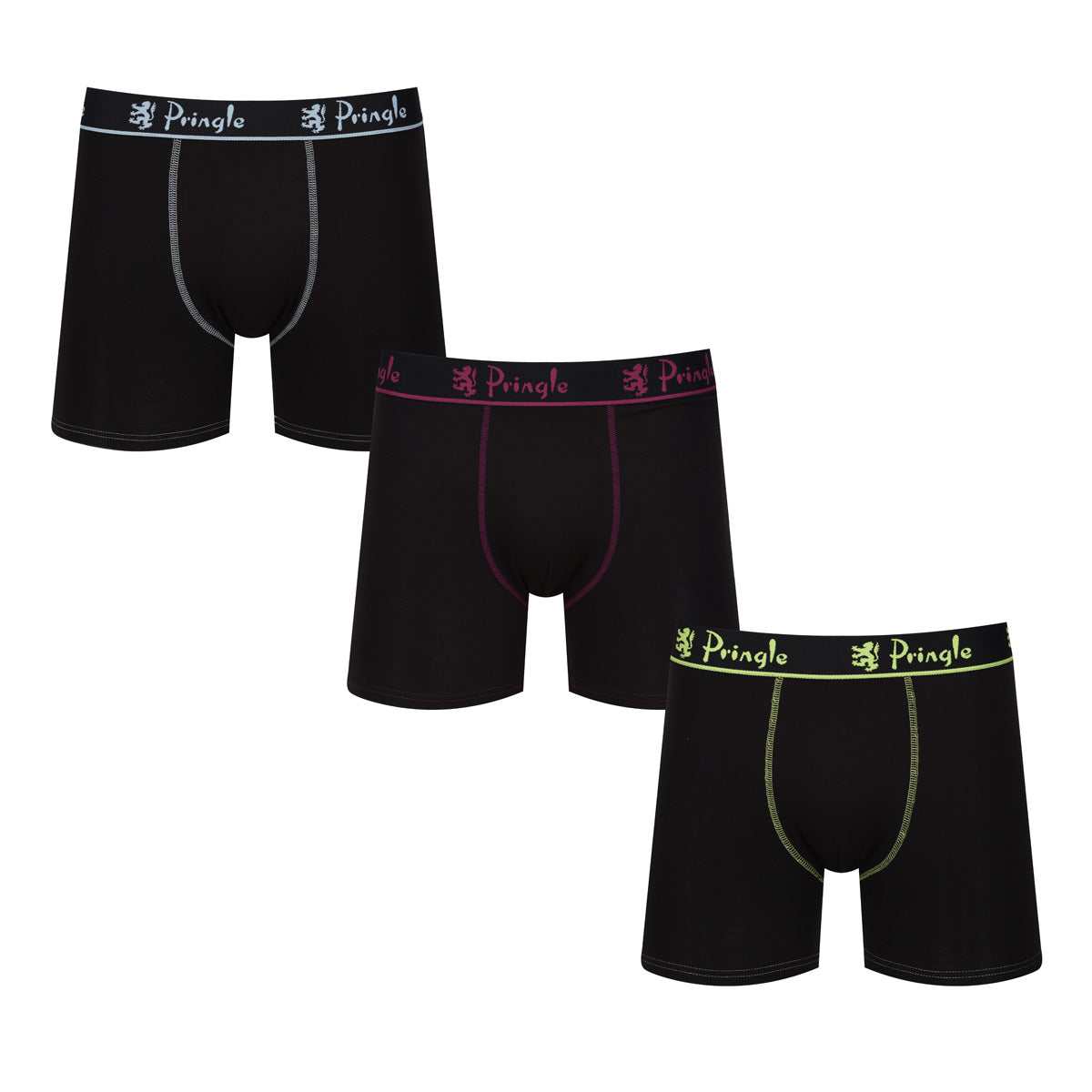 Pringle 3 Pack Men's Bamboo Boxers – Black with Yellow/Pink/WhiteLogo