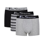 Ben Sherman Mens Avery 3 Pack Trunks - Black/Grey Stripe/Grey