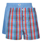 Wrangler Pure Cotton 2 Pack Woven Boxers - Red Checks / Chambray Blue