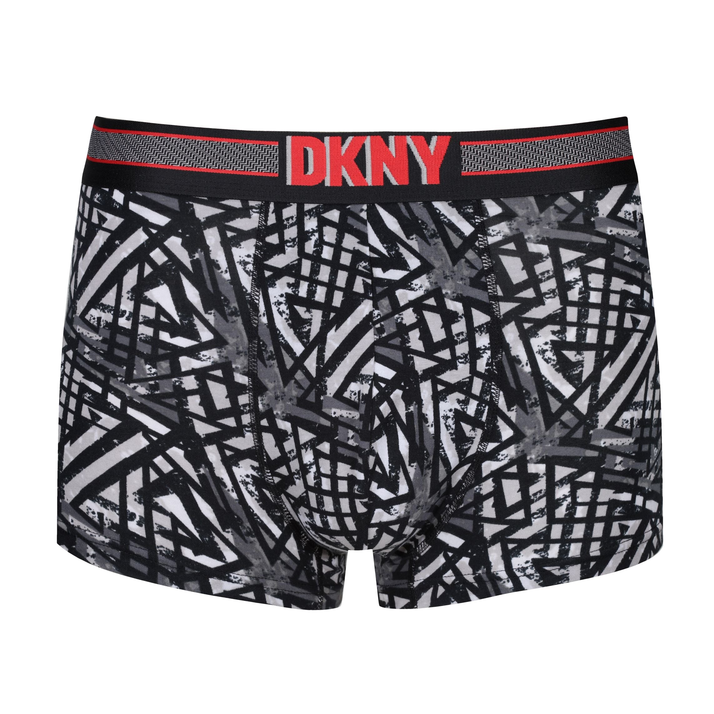 DKNY Mens Monmouth Cotton Stretch 3 pack Trunks - Black/Print/Lead Grey