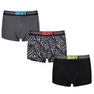 DKNY Mens Monmouth Cotton Stretch 3 pack Trunks - Black/Print/Lead Grey