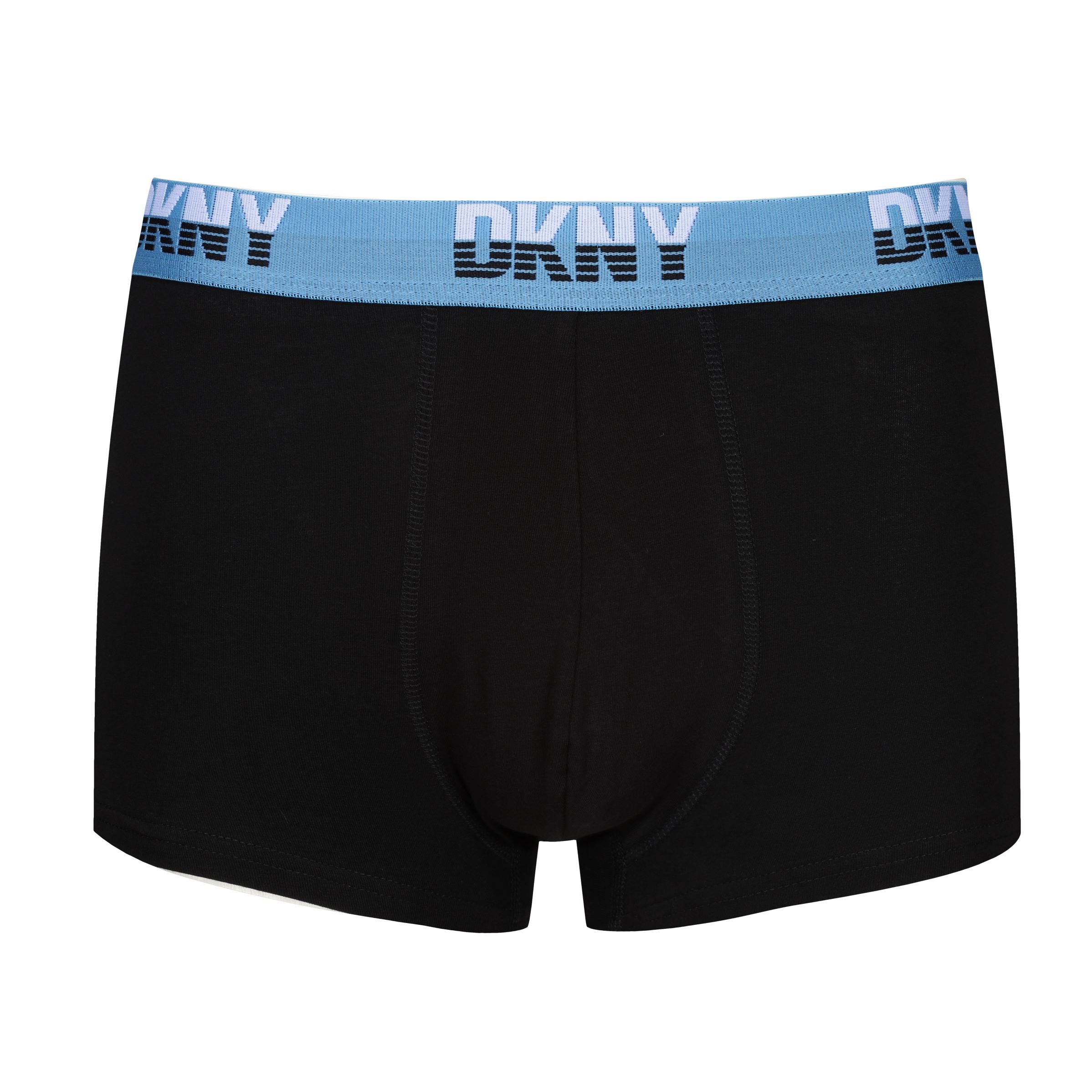 DKNY Mens Oakpark 3 pack Trunks - Black (Blue/Pink/Mint Waistbands)