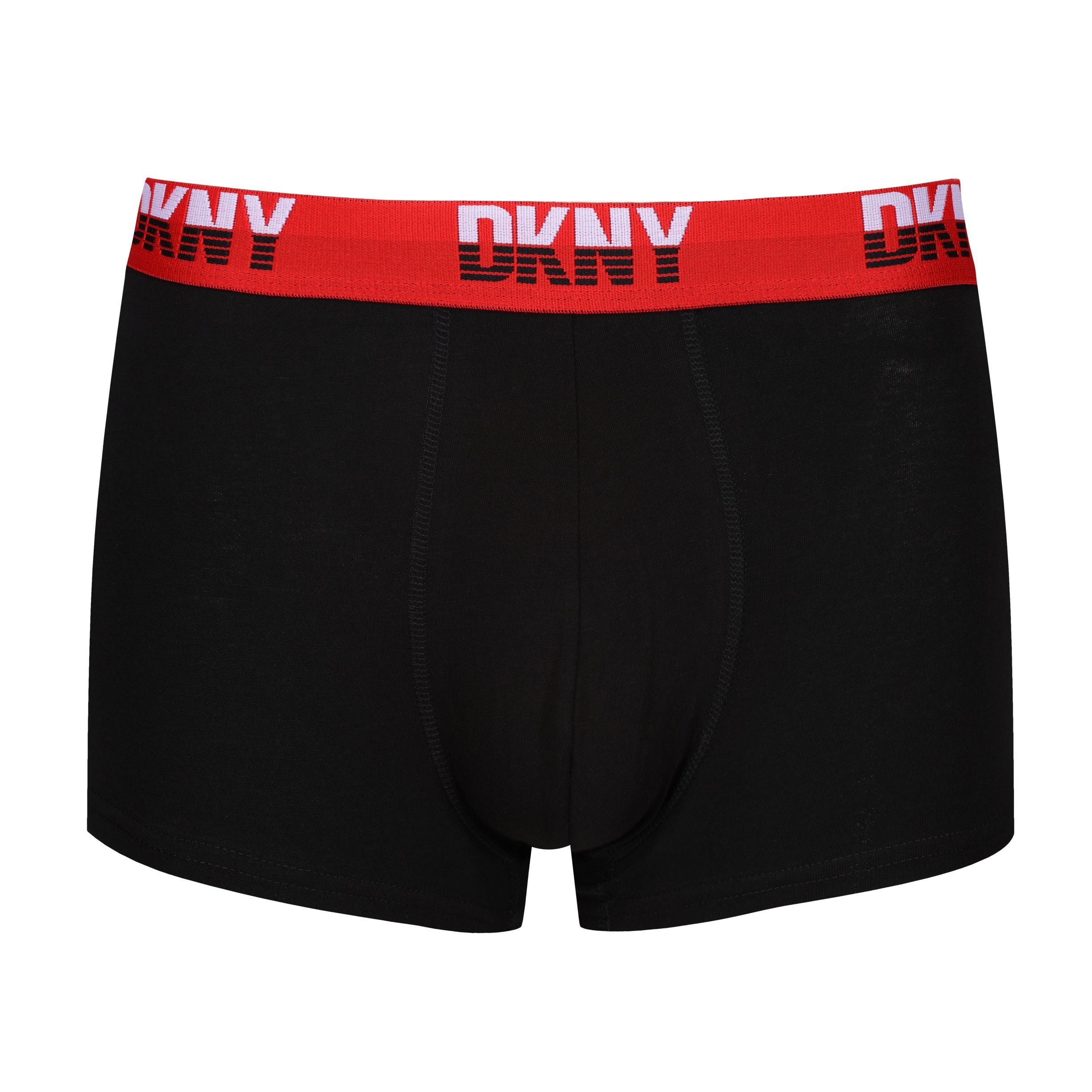 DKNY Mens Oakpark 3 pack Trunks - Black (Blue/Pink/Mint Waistbands)