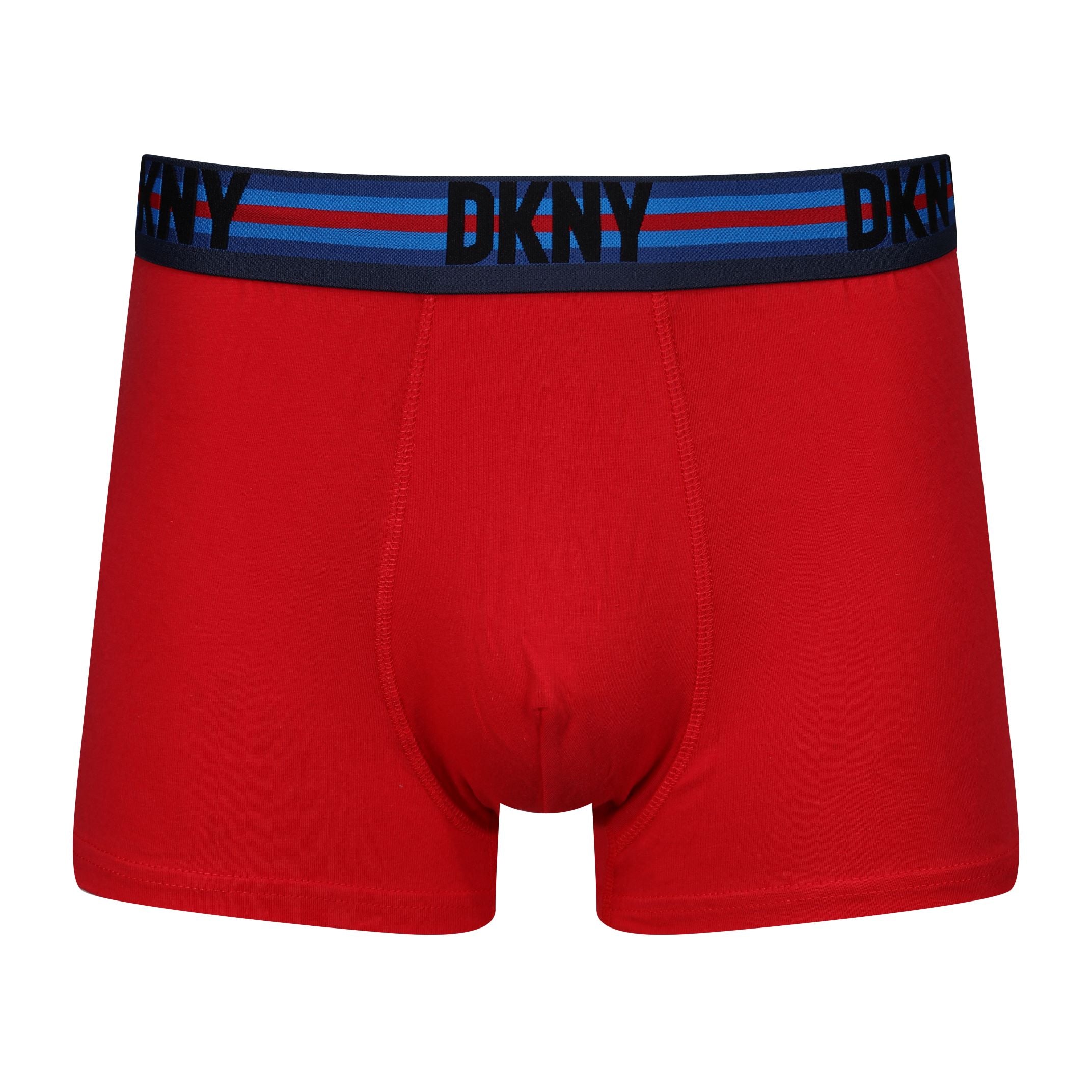 DKNY Mens Virden Cotton Stretch 3 pack Trunks - Blue/Stripe/Red