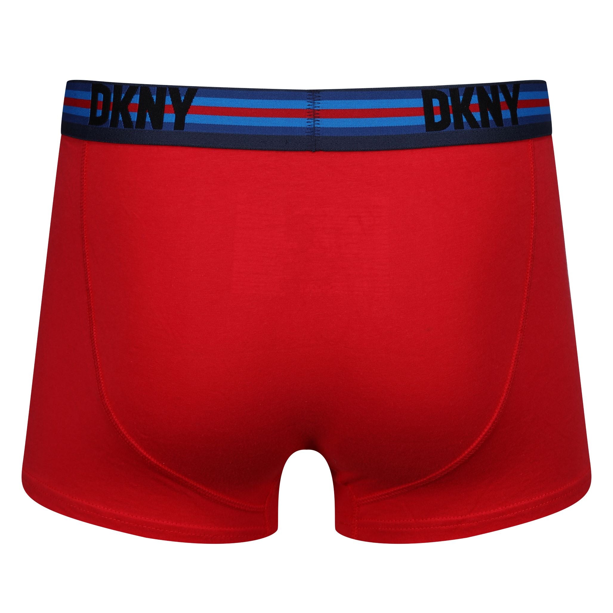 DKNY Mens Virden Cotton Stretch 3 pack Trunks - Blue/Stripe/Red